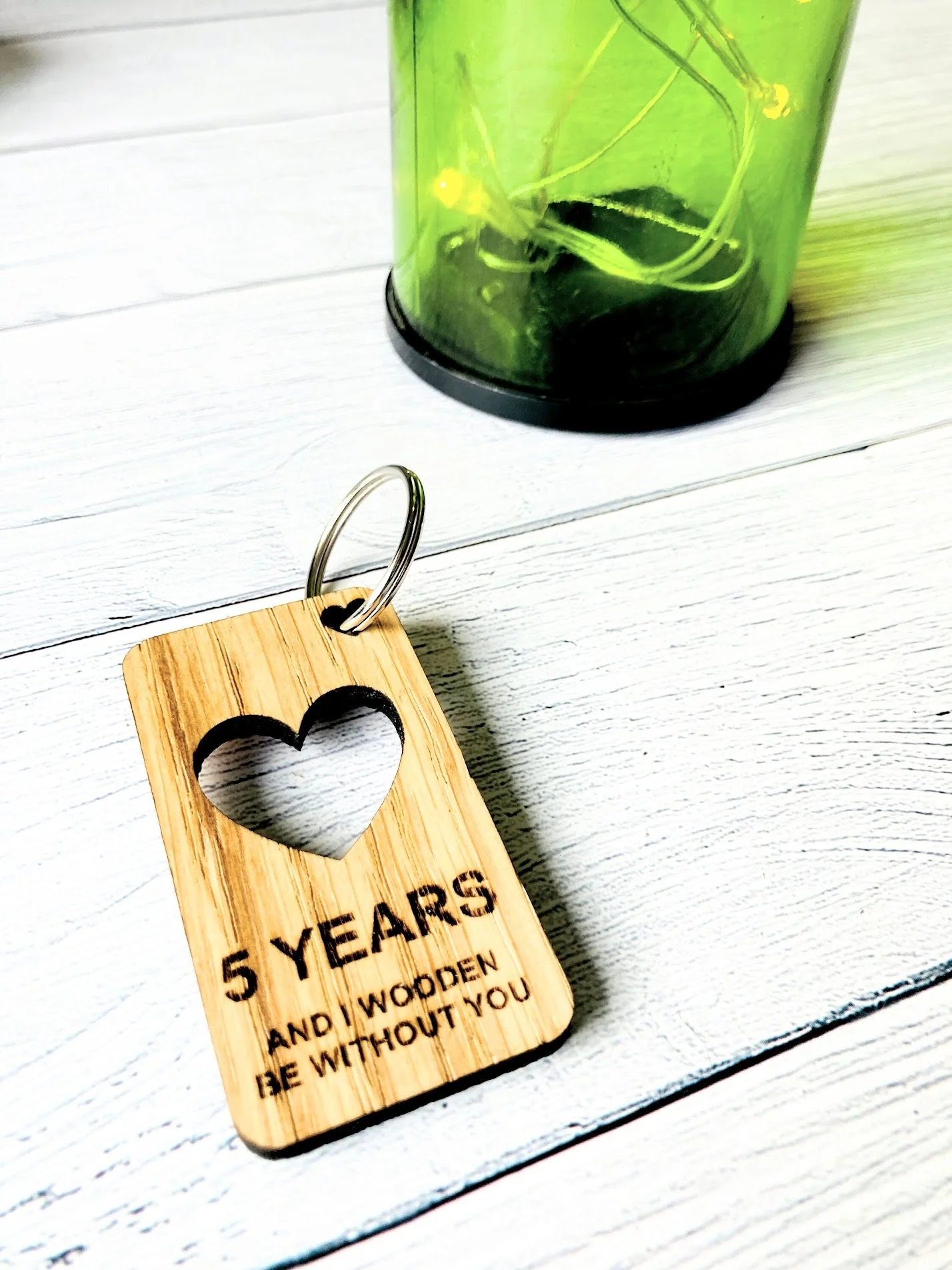 5 Year Anniversary Keyrings | Engraved Wooden Heart Keyring | Fifth Anniversary Gift | Quirky Love Keyring | Oak Wood | Bulk - Image 3