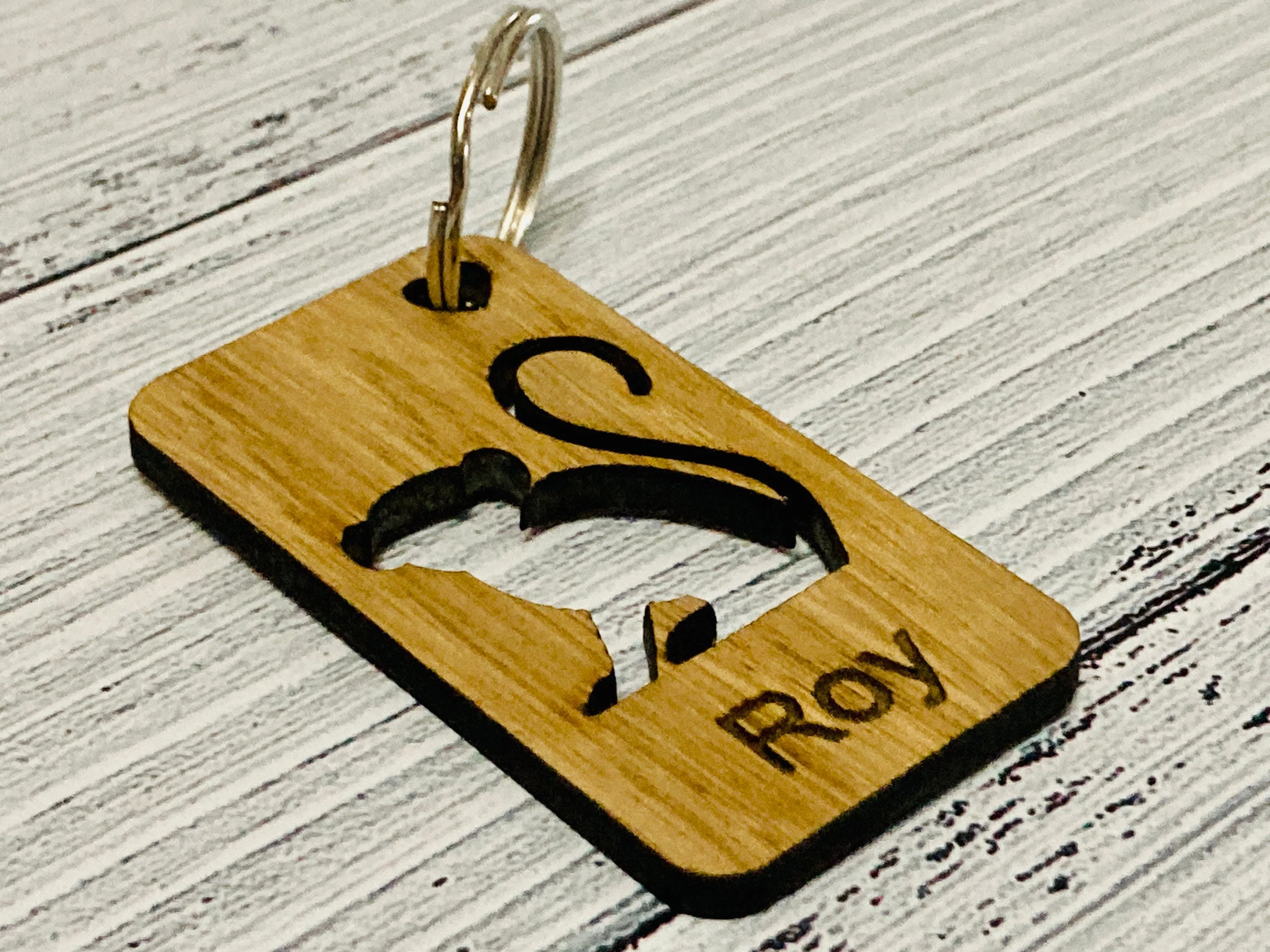 Animal Personalised Wooden Keyrings | Monkey, Seahorse, Fish, Squirrel, Rabbit, Fox | Engraved Wooden Key Chain | Wooden Gift | Oak Wood - Image 4