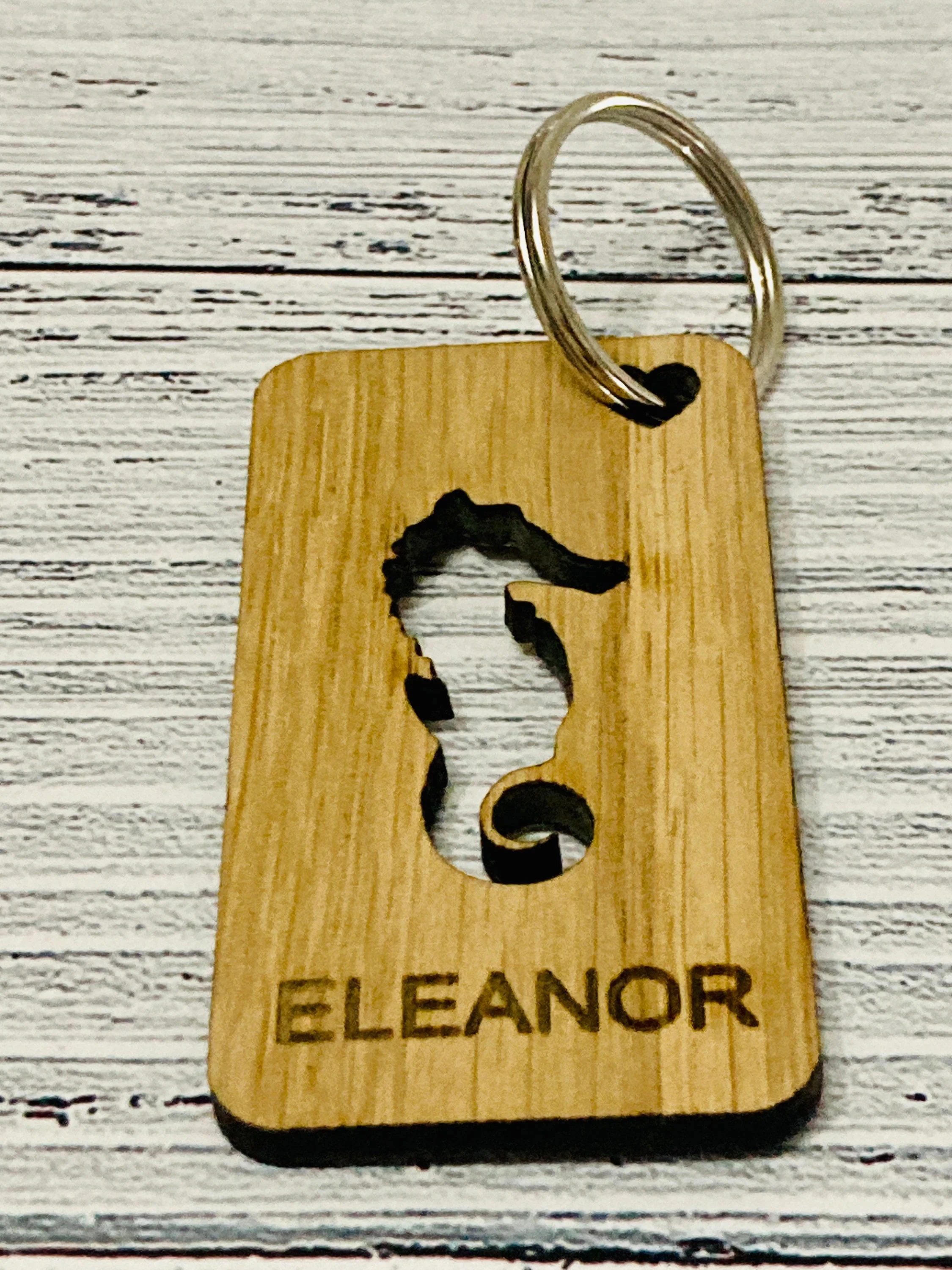 Animal Personalised Wooden Keyrings | Monkey, Seahorse, Fish, Squirrel, Rabbit, Fox | Engraved Wooden Key Chain | Wooden Gift | Oak Wood - Image 7