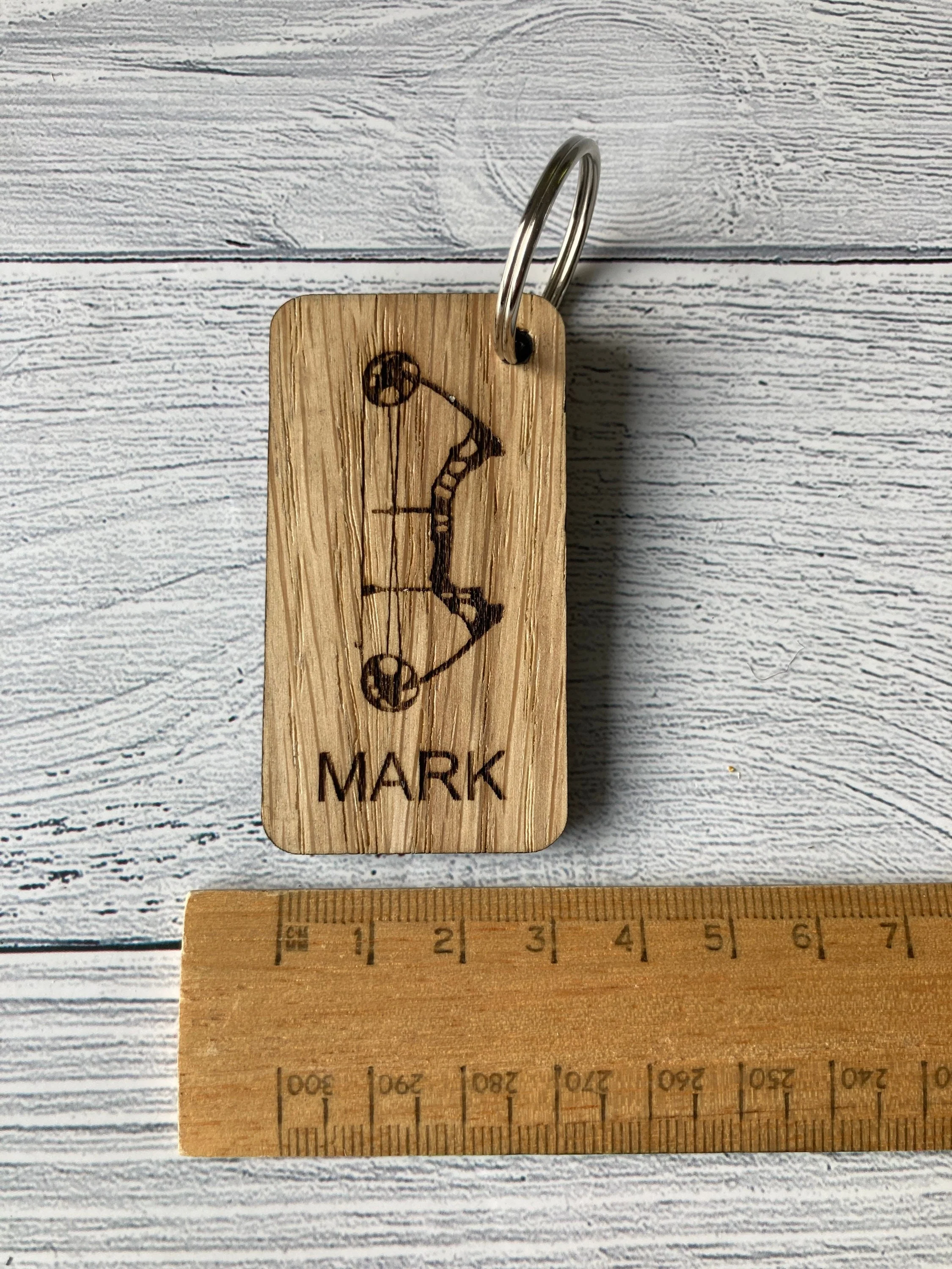 Archery Personalised Keyrings, Engraved Wooden Bow Keyring, Gift For Archery Enthusiast, Oak - Image 3