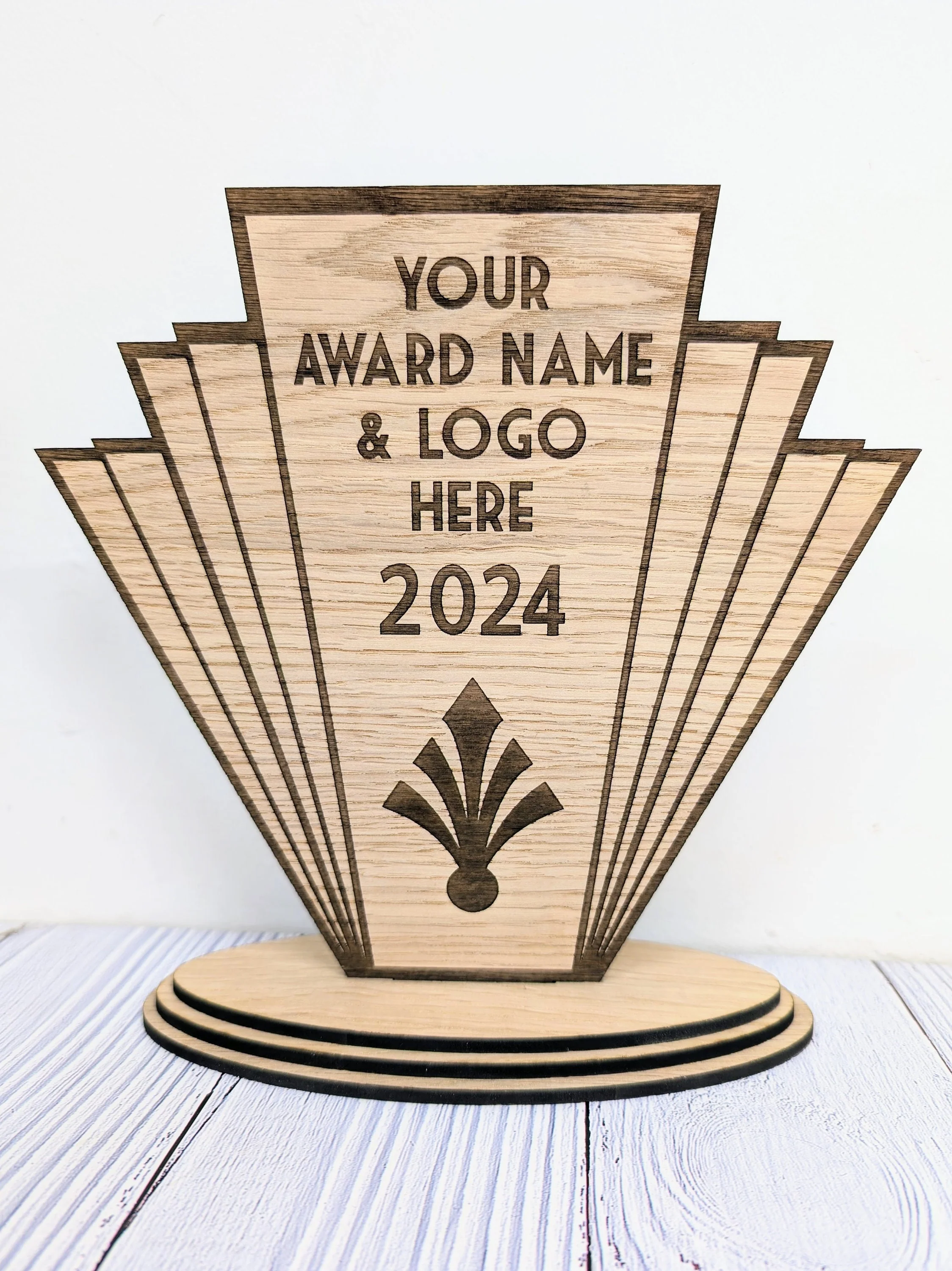 Art Deco Customisable Trophy | Sustainable Oak Veneer MDF | Personalised Award | Art Nouveau Award | Eco-Friendly Business & Club Honors - Image 2
