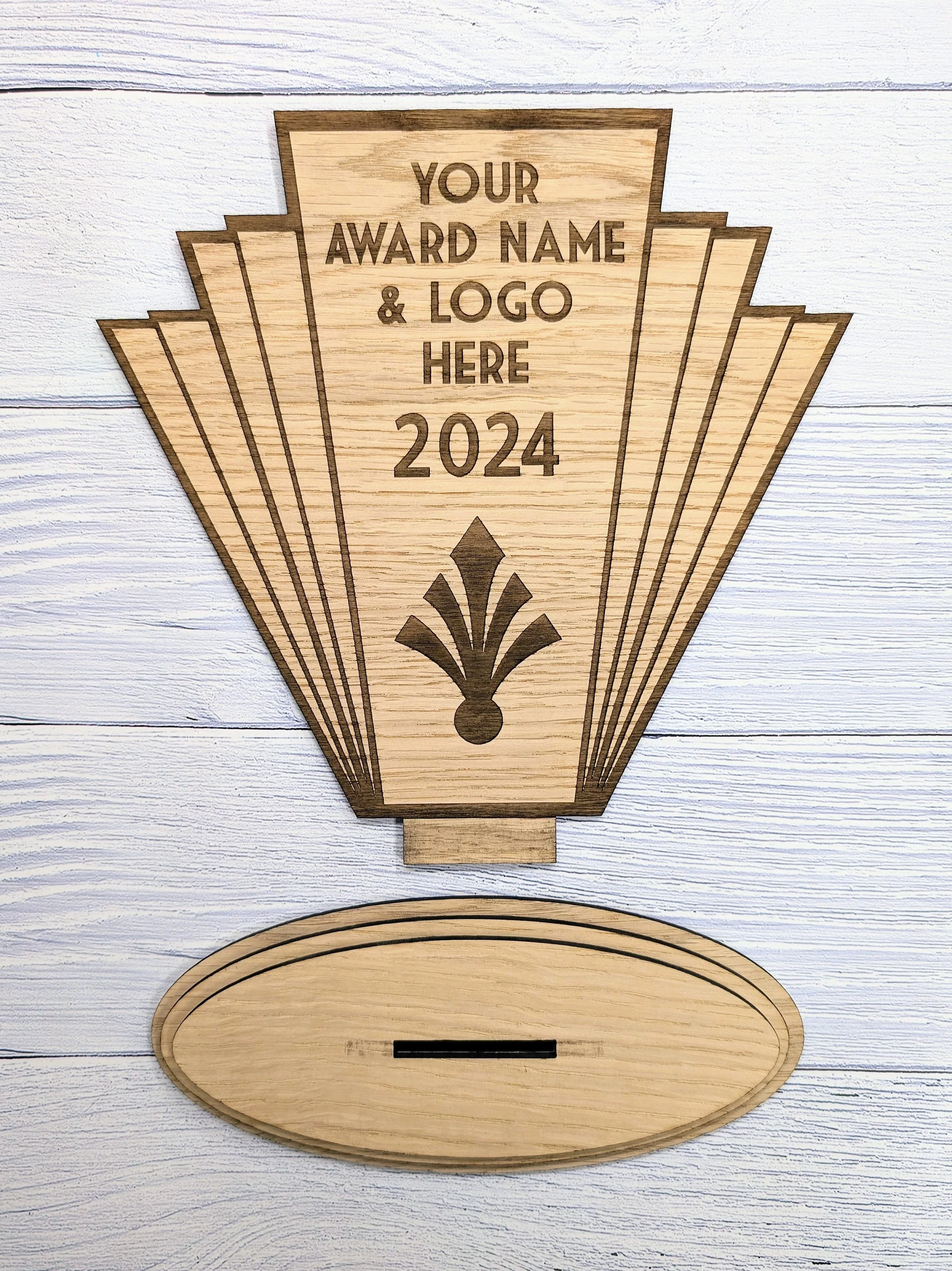 Art Deco Customisable Trophy | Sustainable Oak Veneer MDF | Personalised Award | Art Nouveau Award | Eco-Friendly Business & Club Honors - Image 3