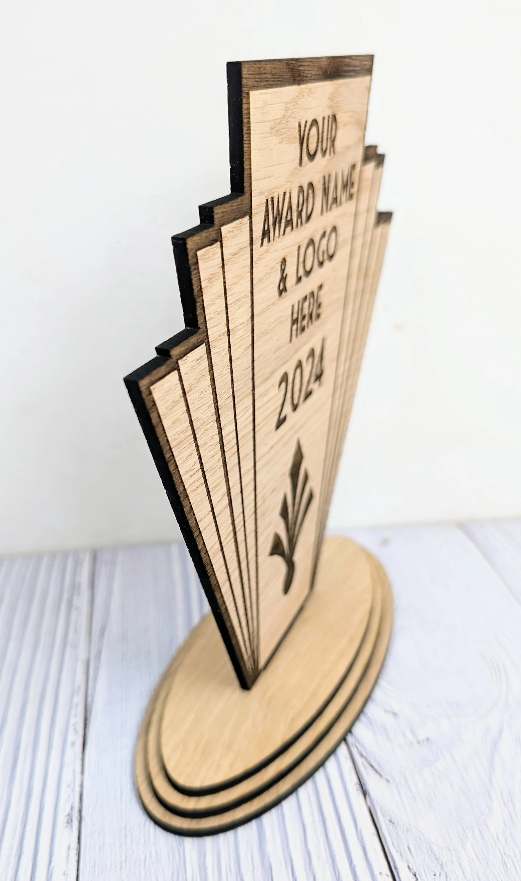 Art Deco Customisable Trophy | Sustainable Oak Veneer MDF | Personalised Award | Art Nouveau Award | Eco-Friendly Business & Club Honors - Image 4