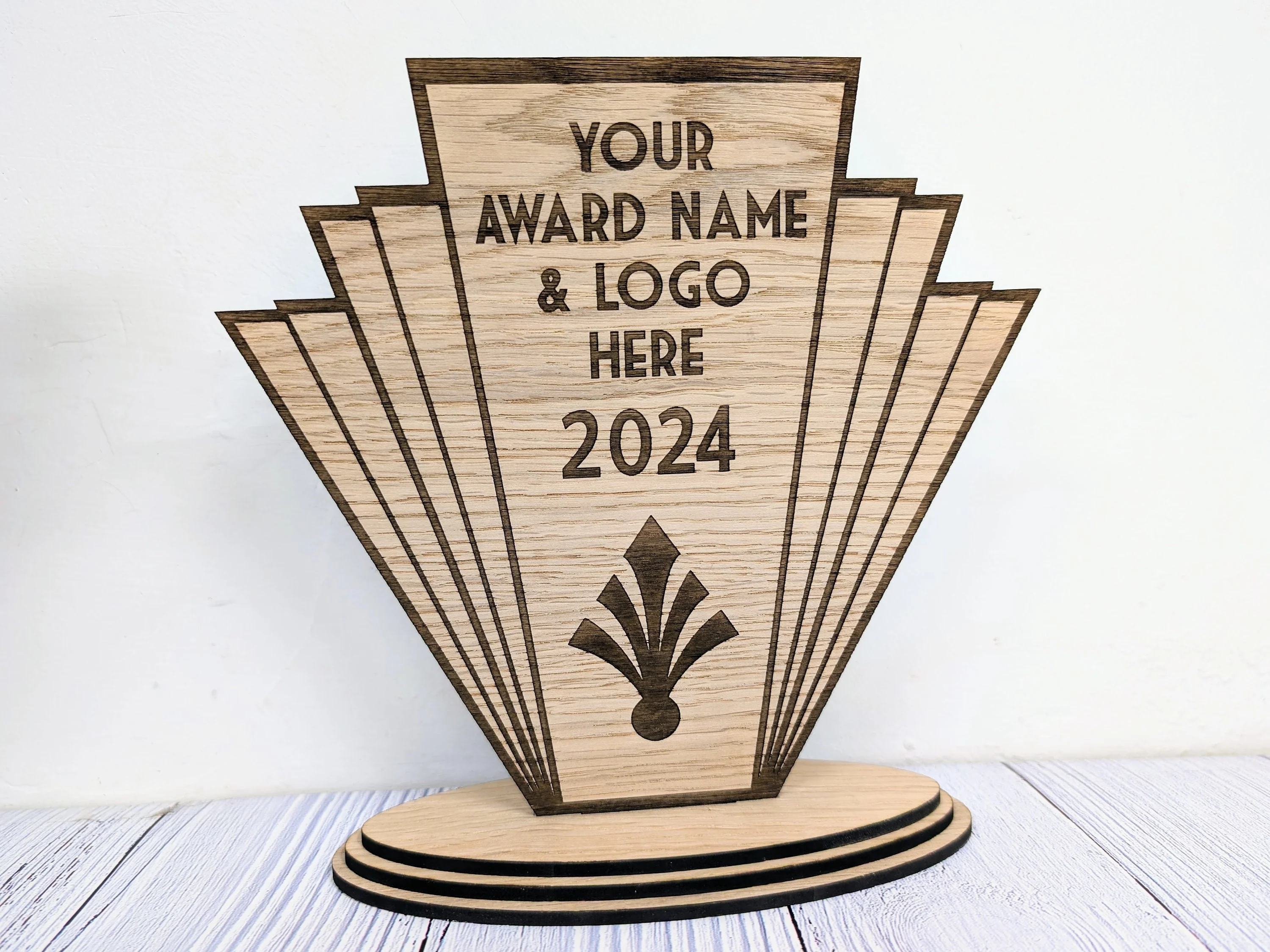 Art Deco Customisable Trophy | Sustainable Oak Veneer MDF | Personalised Award | Art Nouveau Award | Eco-Friendly Business & Club Honors - Image 6