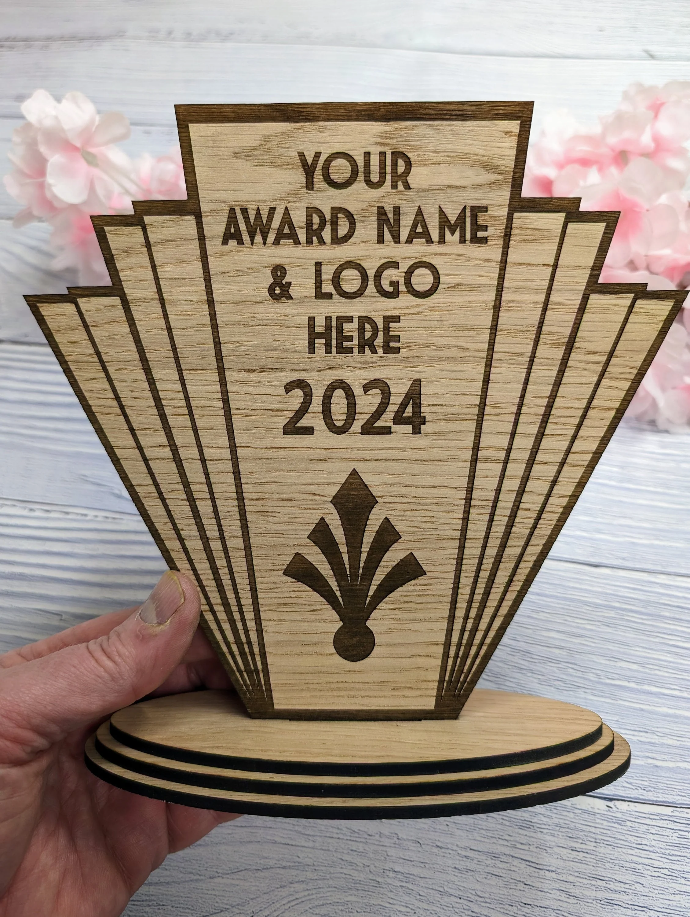 Art Deco Customisable Trophy | Sustainable Oak Veneer MDF | Personalised Award | Art Nouveau Award | Eco-Friendly Business & Club Honors - Image 8