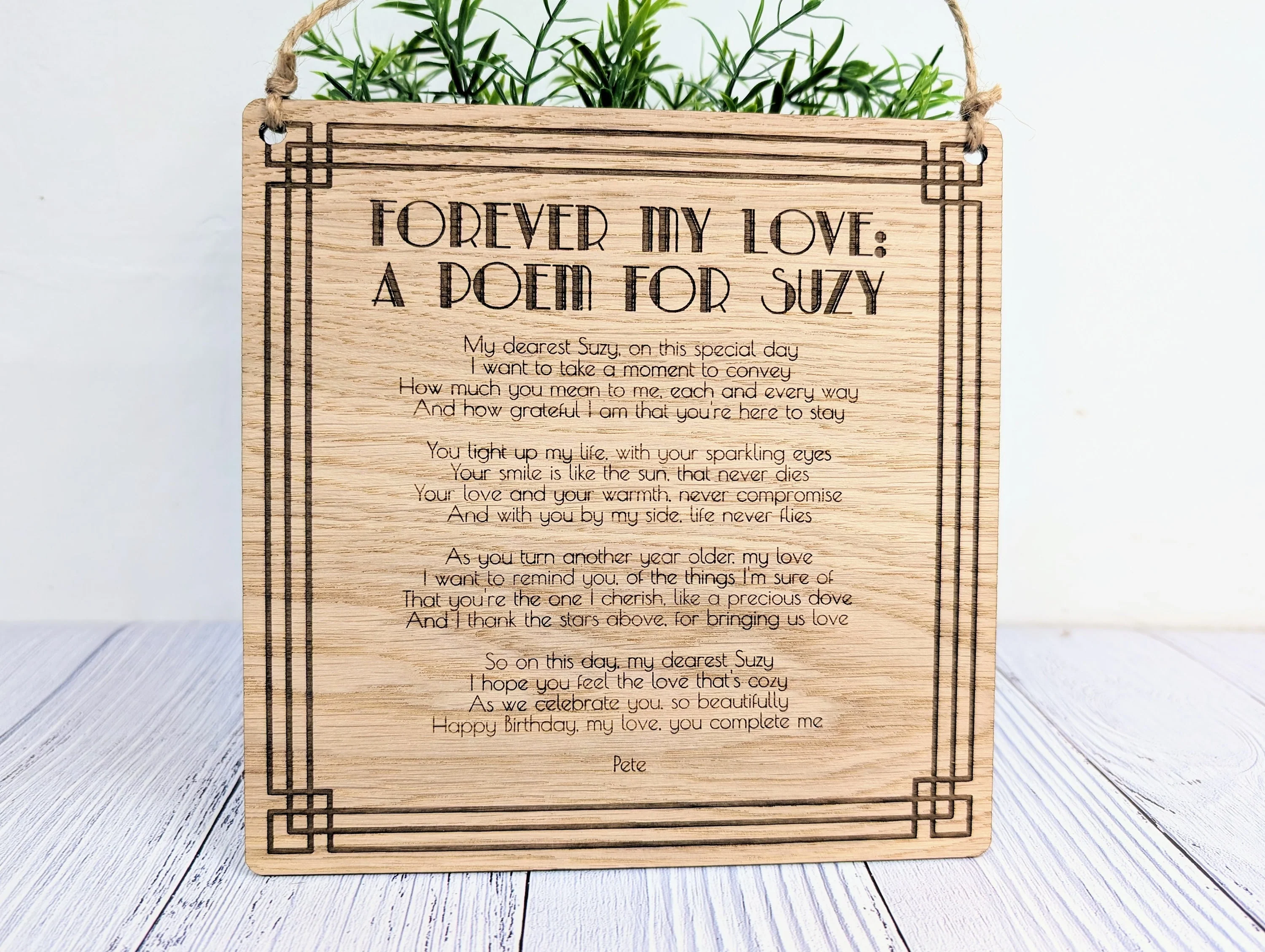 Art Deco Engraved Display Plaque | Custom Poem or Text