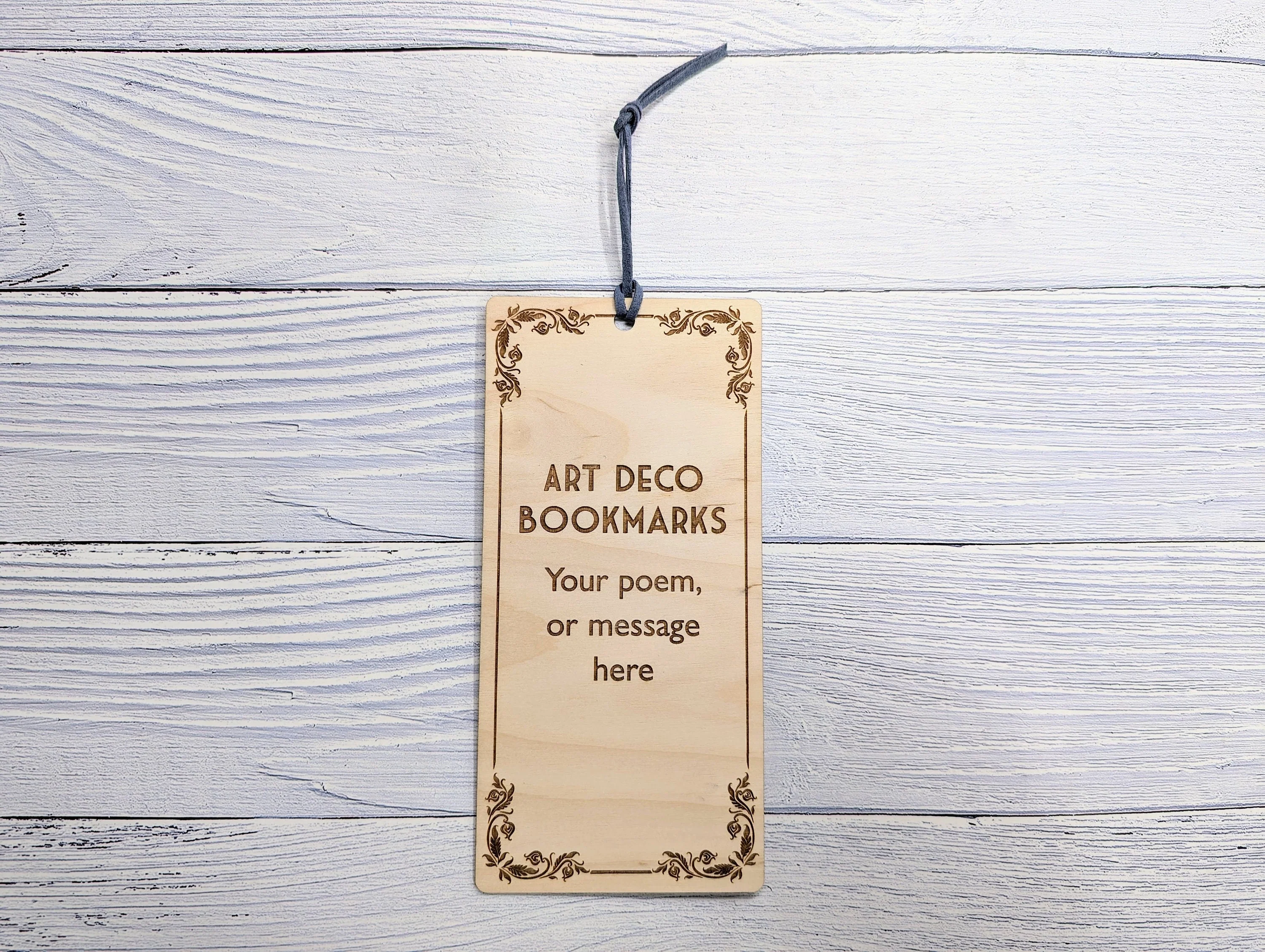 Art Deco-Inspired Wooden Personalised Bookmark | Custom Poem or Message | Vegan Suede Loop | Eco-Friendly Birch | Handcrafted in Wales - Image 6
