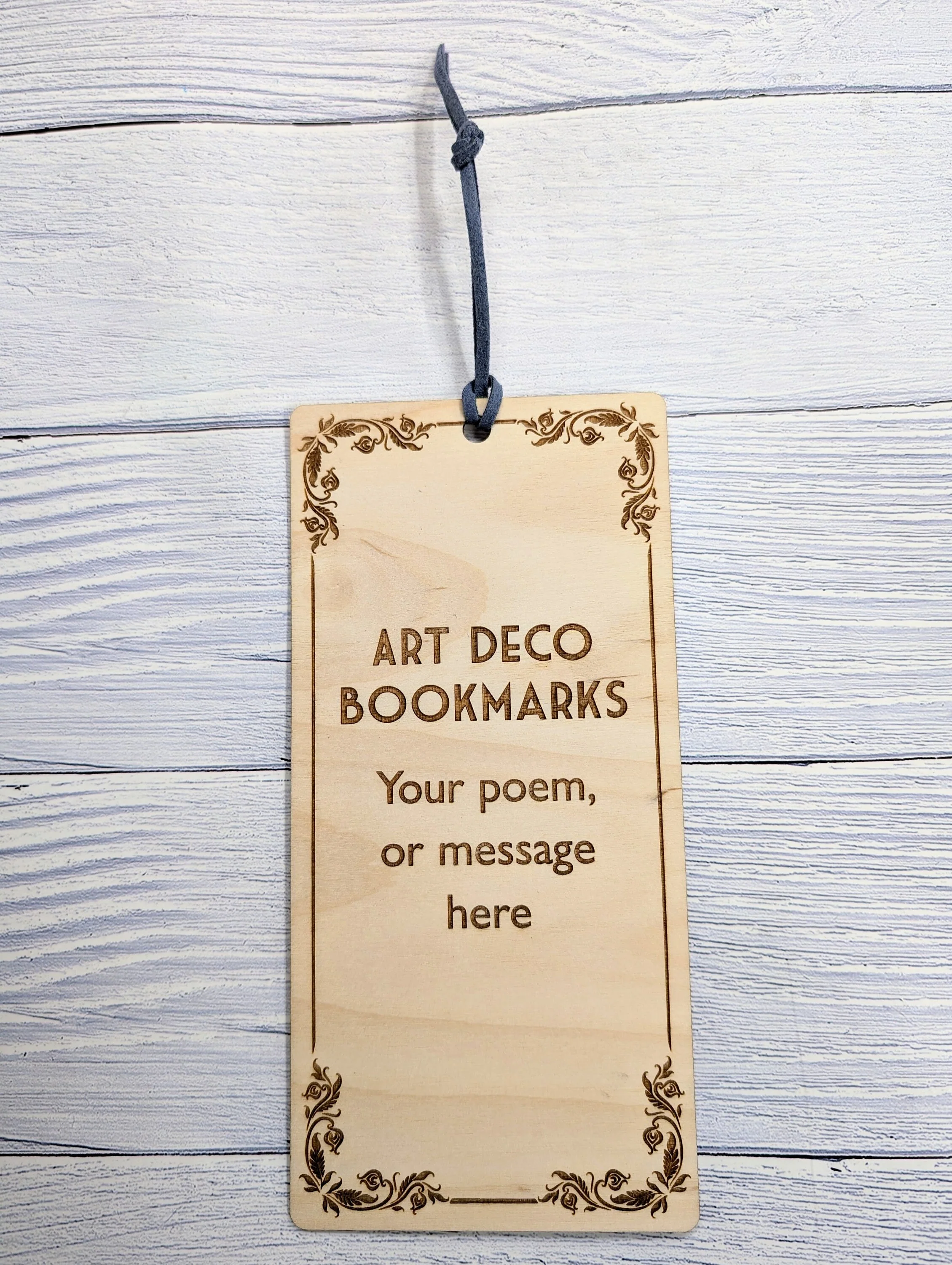 Art Deco-Inspired Wooden Personalised Bookmark | Custom Poem or Message | Vegan Suede Loop | Eco-Friendly Birch | Handcrafted in Wales - Image 7