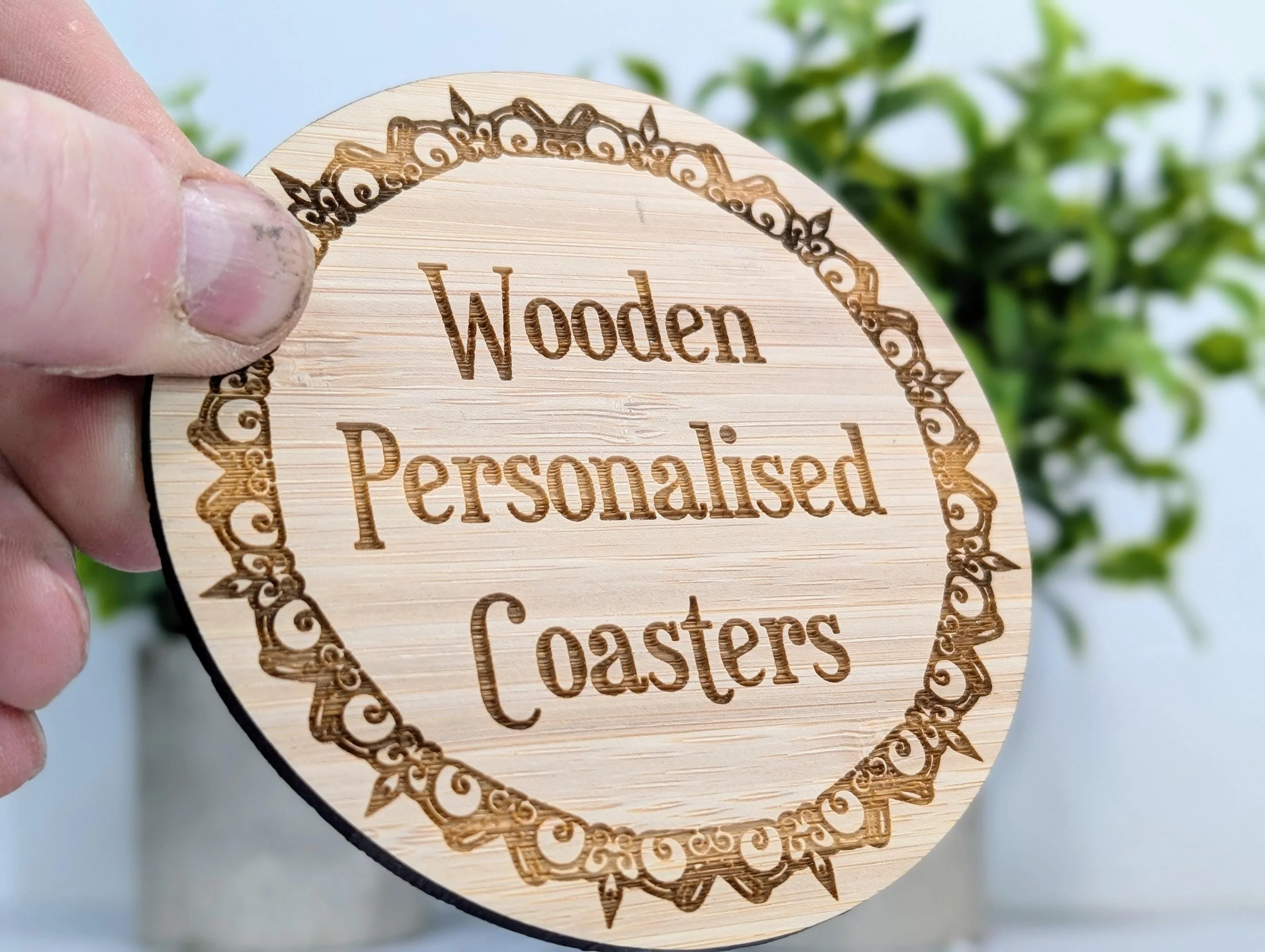 Bamboo Custom Coasters – Eco-Friendly Gift, Personalised Text, Engraved Border – Bespoke Sustainable Craft, 100mm Diameter, Coffee & Tea - Image 2