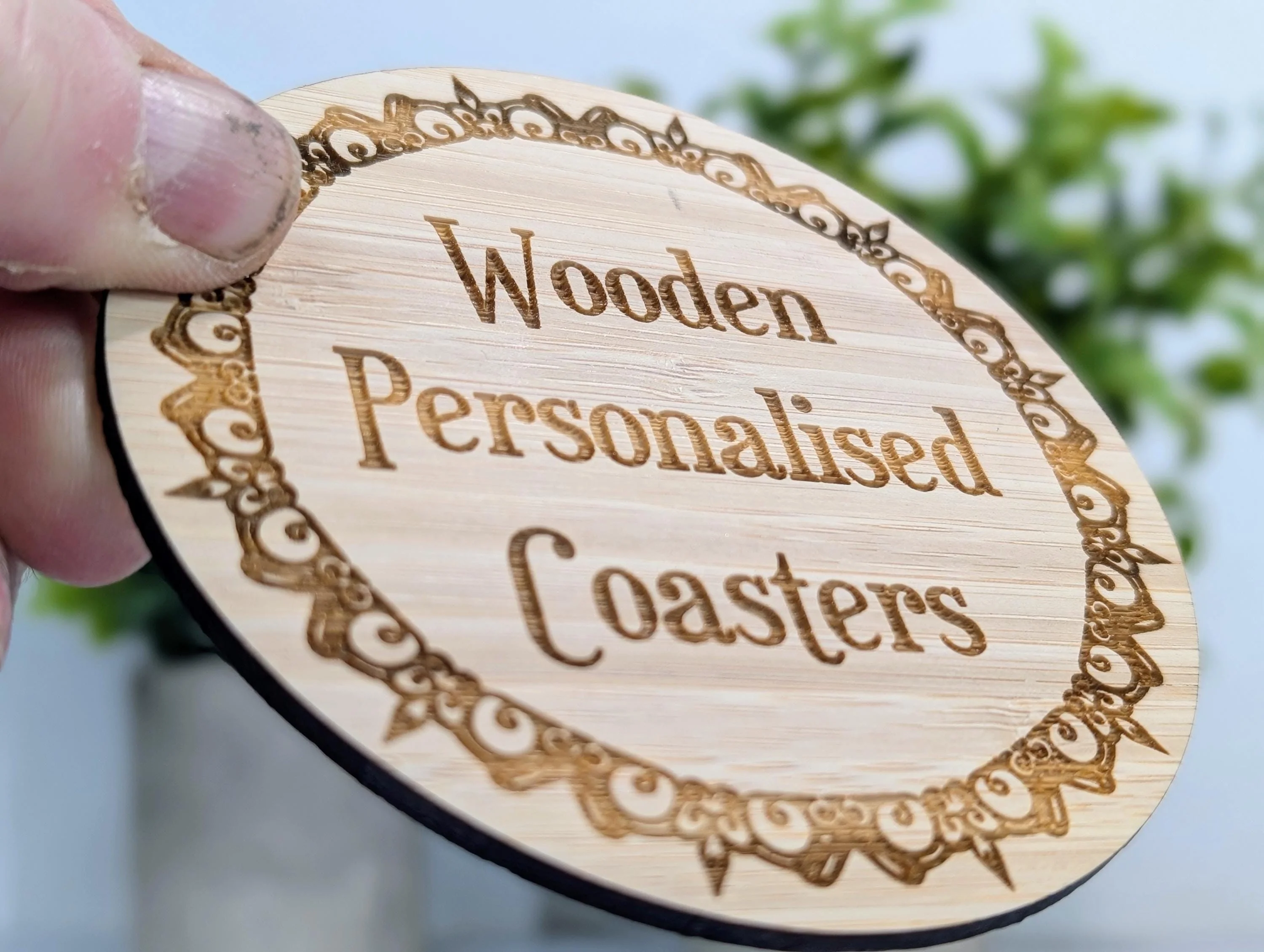 Bamboo Custom Coasters – Eco-Friendly Gift, Personalised Text, Engraved Border – Bespoke Sustainable Craft, 100mm Diameter, Coffee & Tea - Image 3
