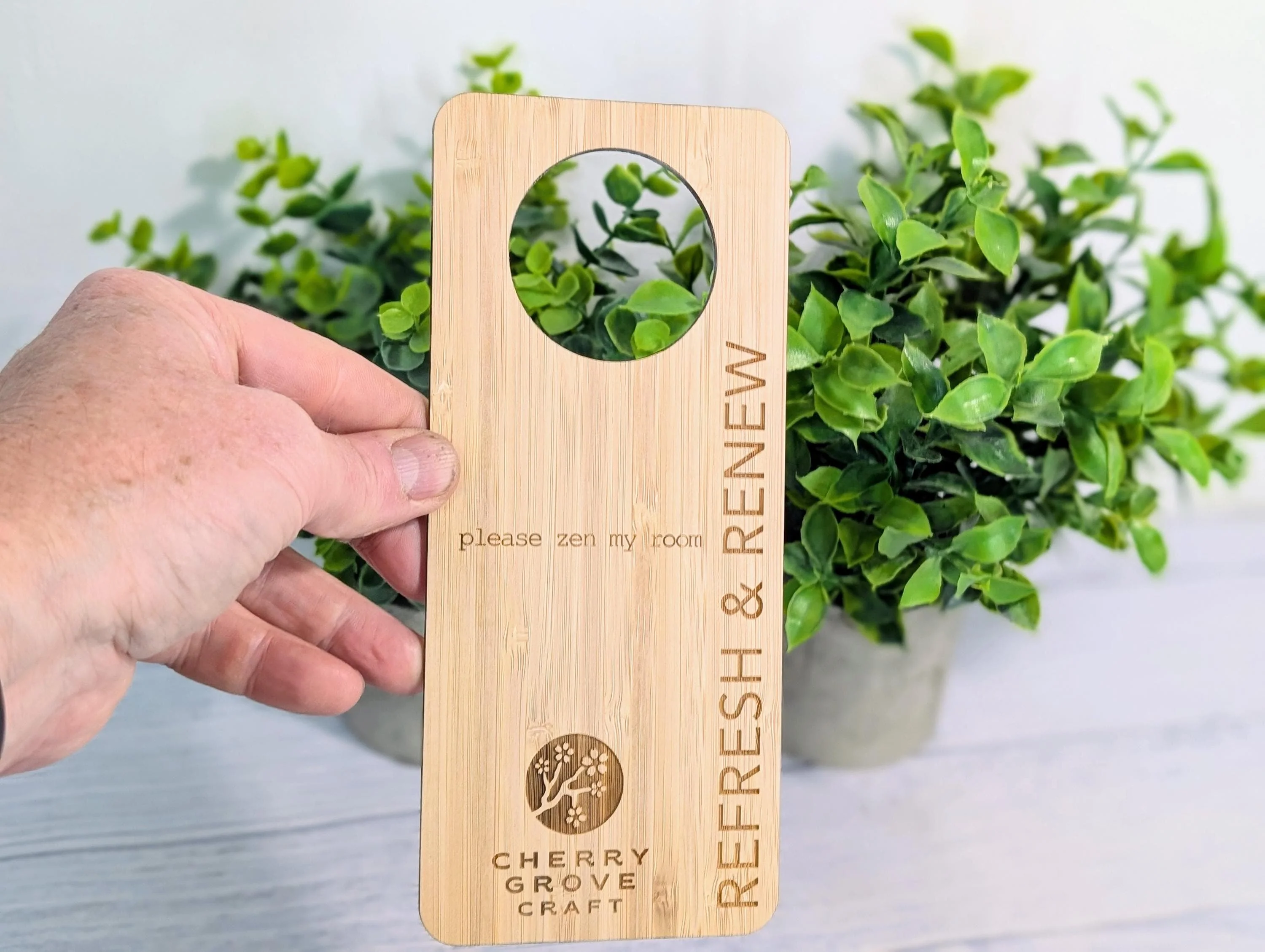 Bamboo Hotel Door Hangers - "Refresh & Renew" and "Do Not Disturb" Door Signs, Hotel Sign, Bedroom Signs, Add Your Logo - Image 6