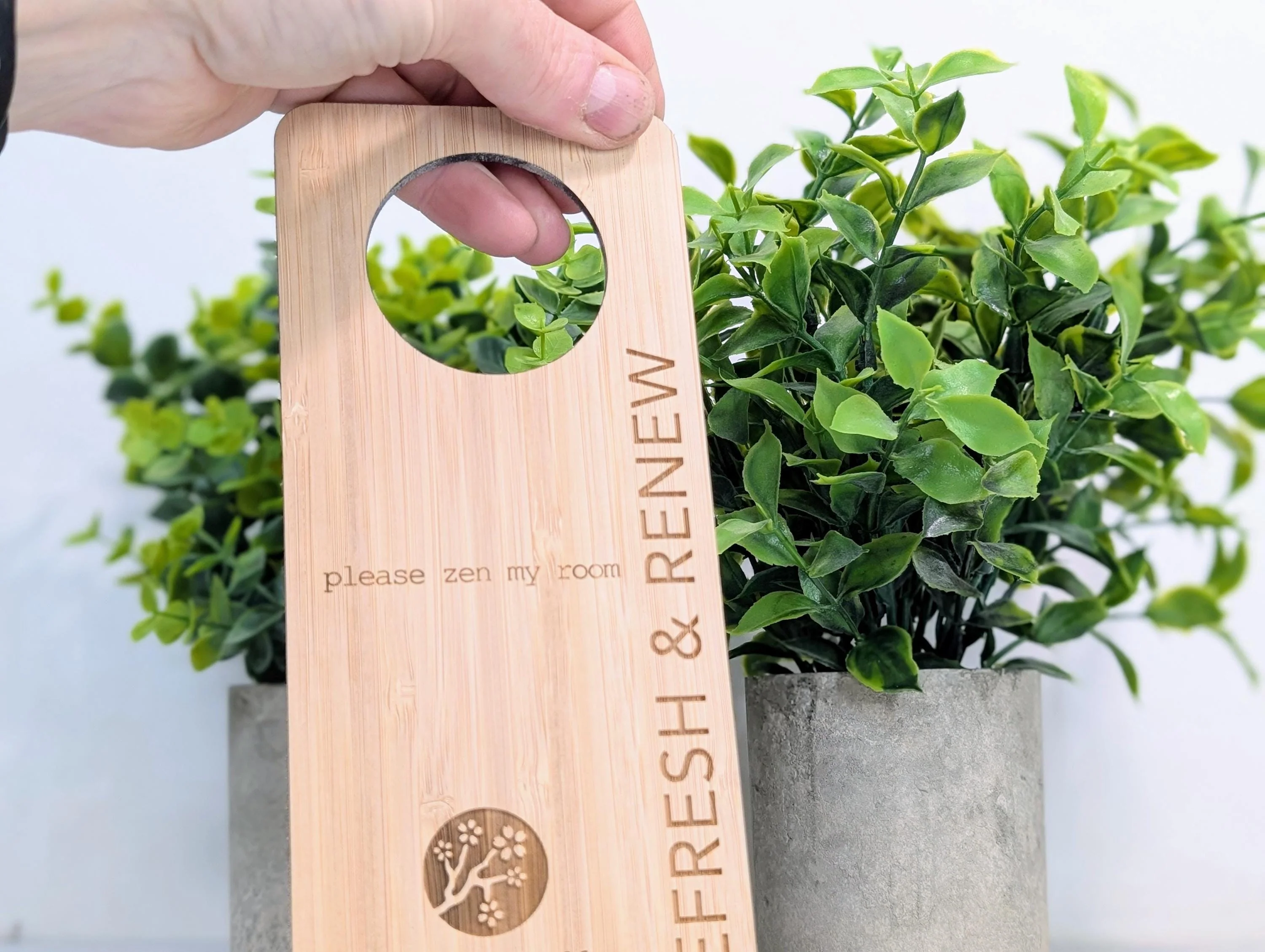 Bamboo Hotel Door Hangers - "Refresh & Renew" and "Do Not Disturb" Door Signs, Hotel Sign, Bedroom Signs, Add Your Logo - Image 9