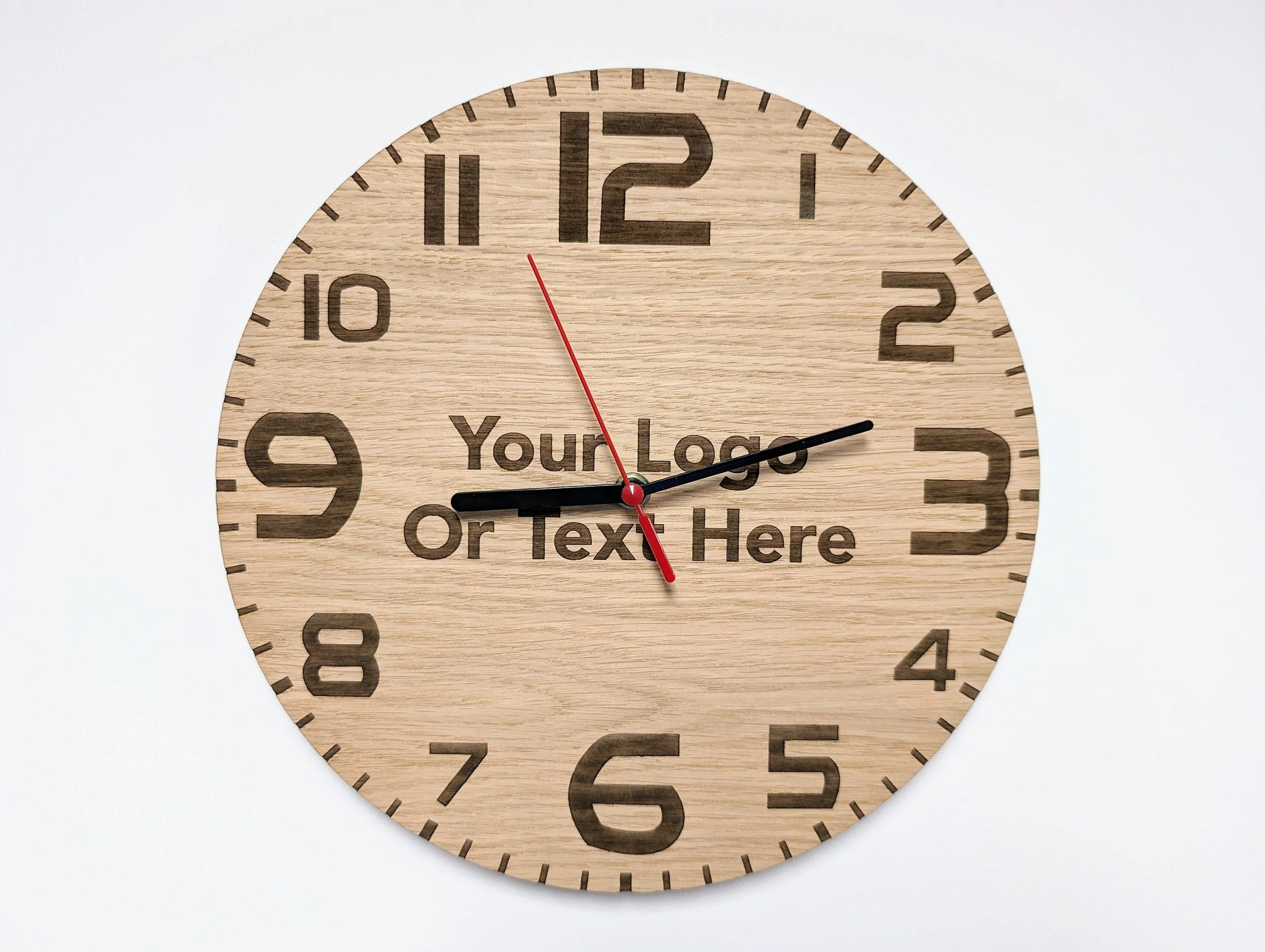 Engraved Oak Veneer Clock: Personalised Text & Logo, 30cm - Image 4