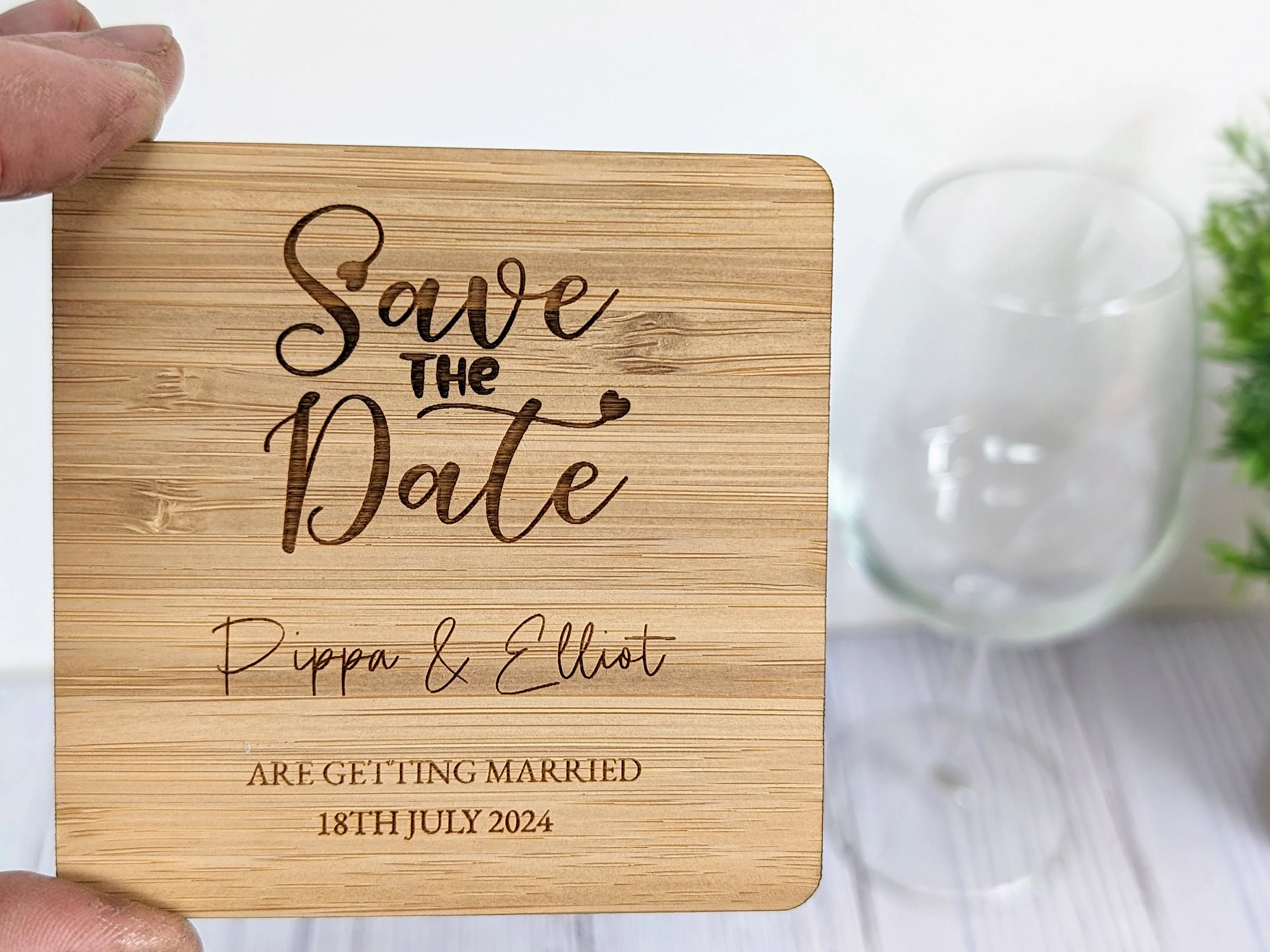 Bespoke 'Save The Date' Bamboo Coasters - Custom with Names & Date - Image 2