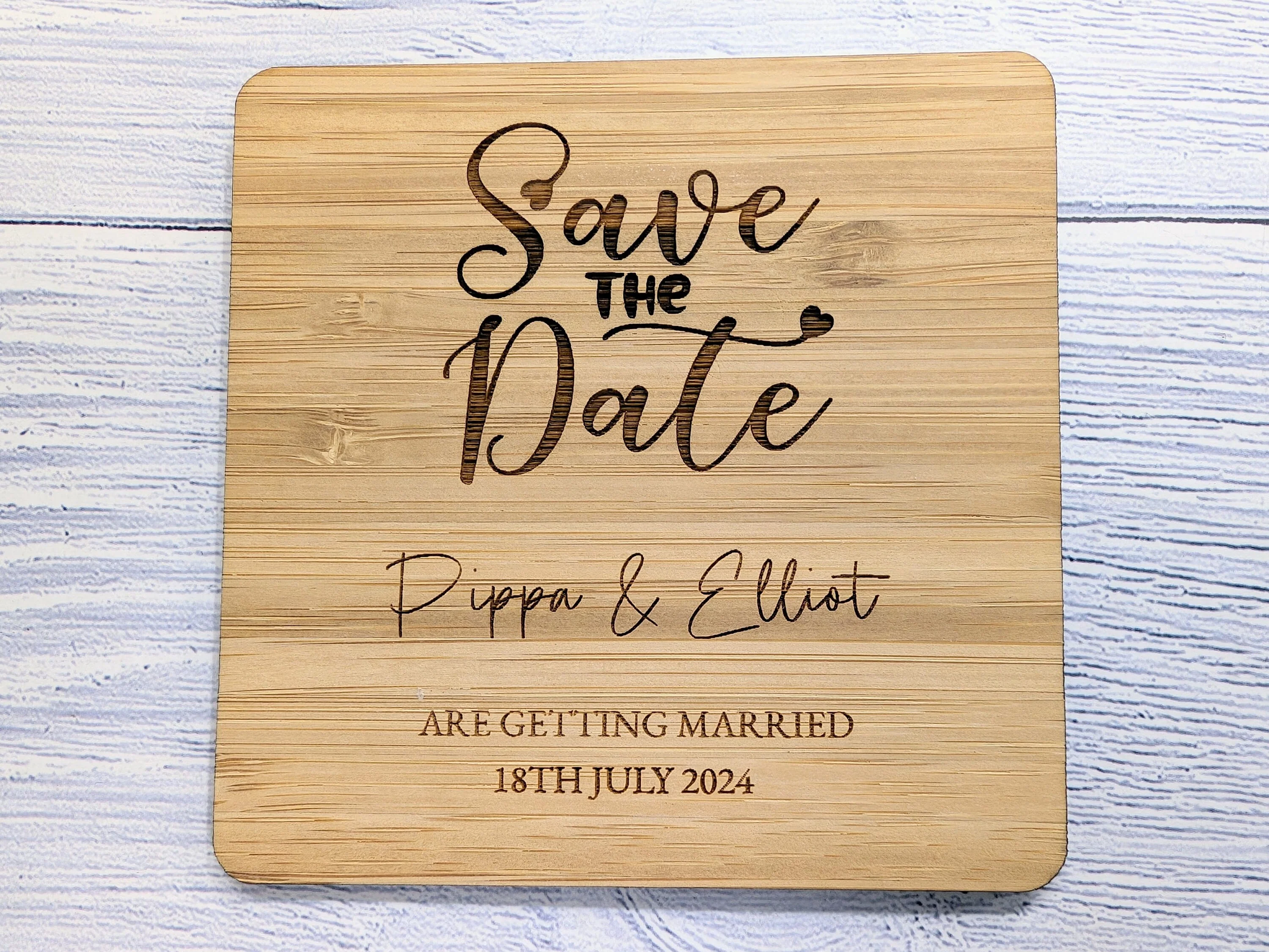 Bespoke 'Save The Date' Bamboo Coasters - Custom with Names & Date - Image 5