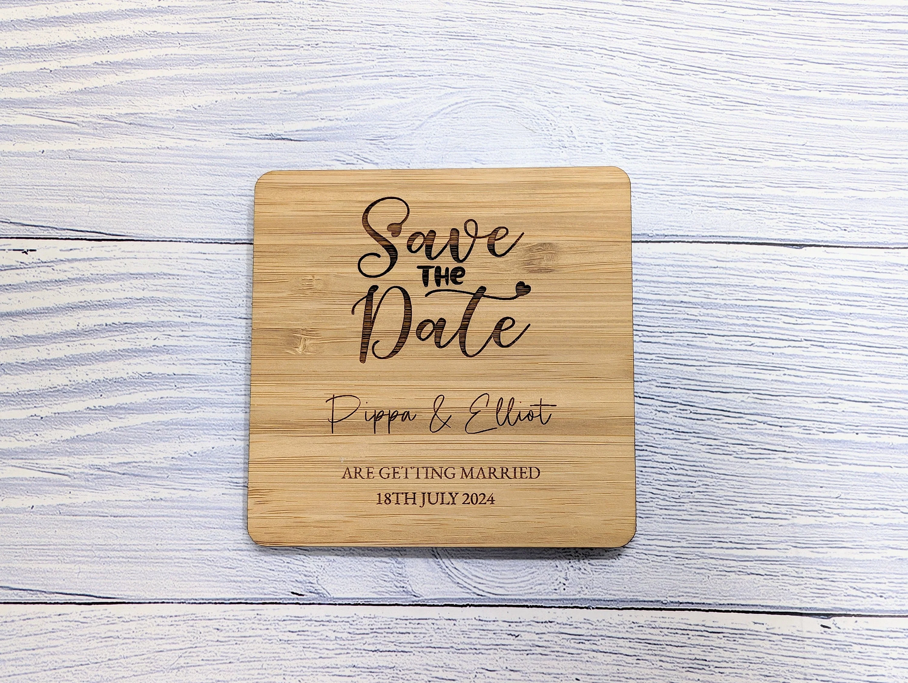 Bespoke 'Save The Date' Bamboo Coasters - Custom with Names & Date - Image 6