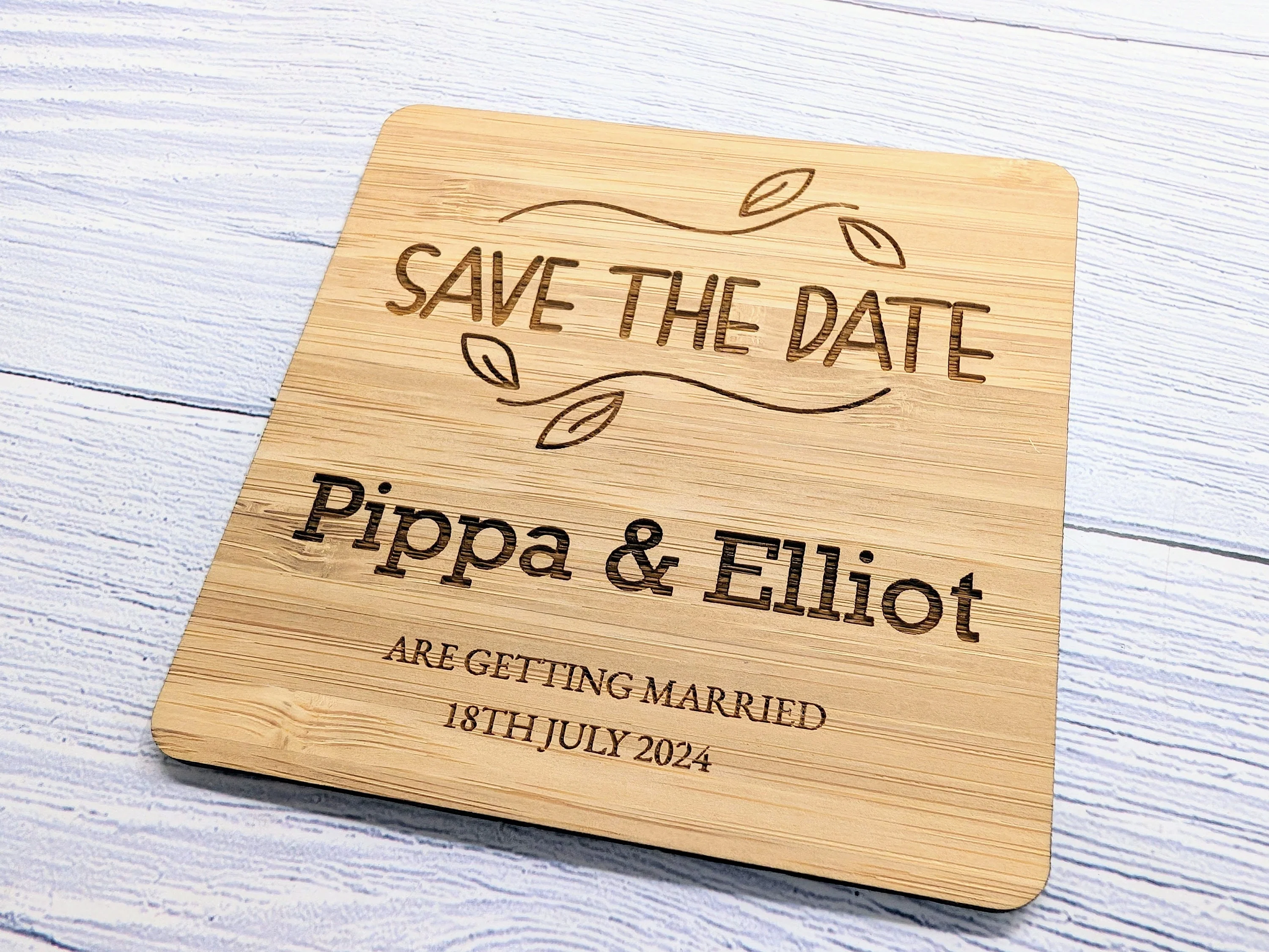 Bespoke 'Save The Date' Bamboo Coasters -  Customised with Names & Date - Image 2