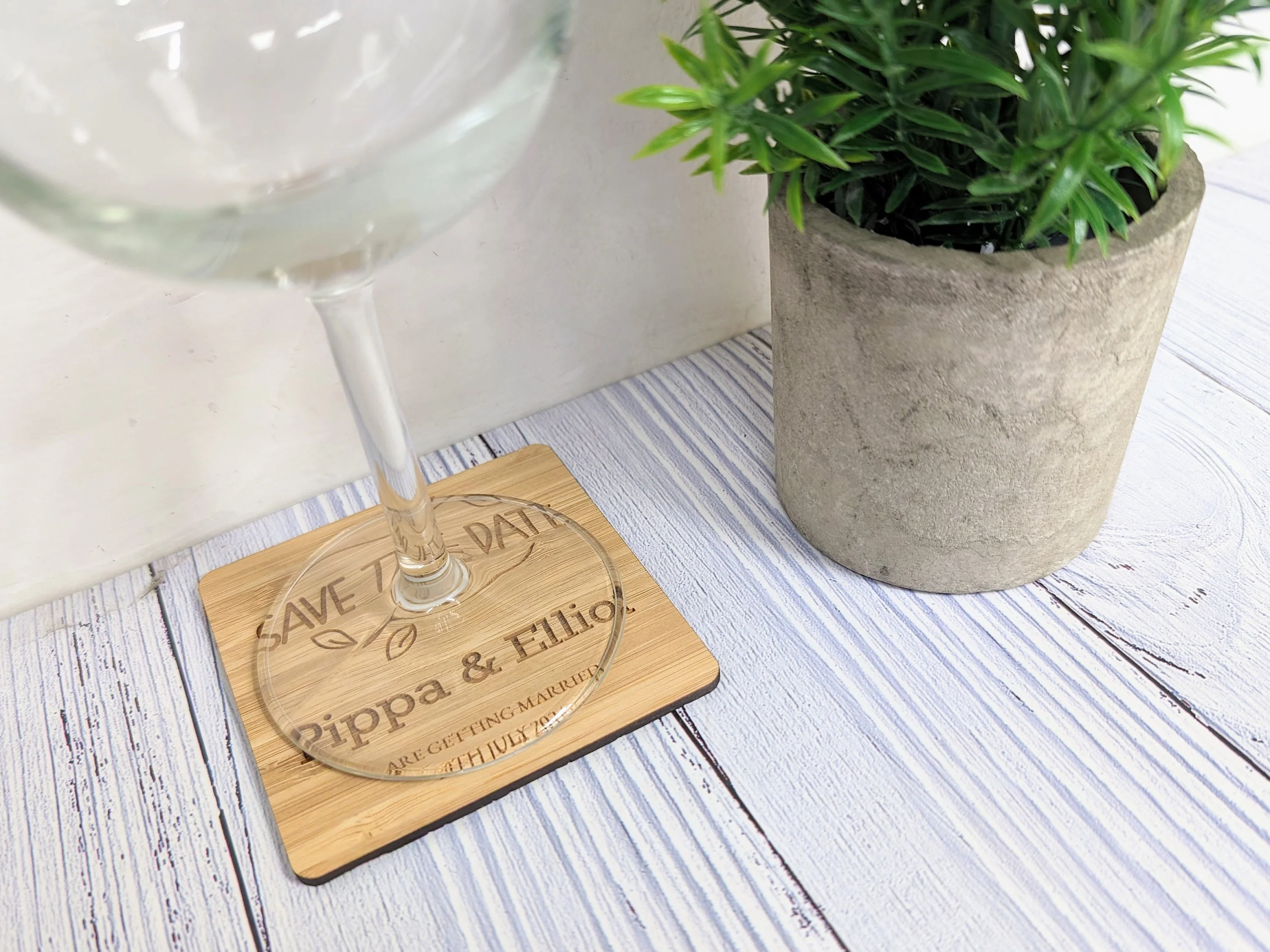 Bespoke 'Save The Date' Bamboo Coasters -  Customised with Names & Date - Image 3