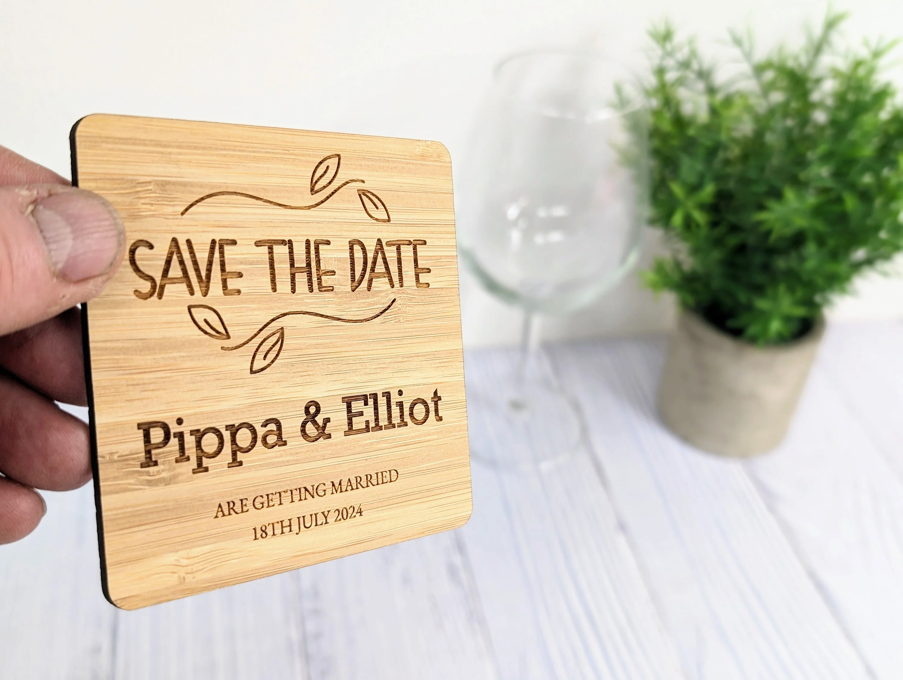 Bespoke 'Save The Date' Bamboo Coasters -  Customised with Names & Date - Image 4