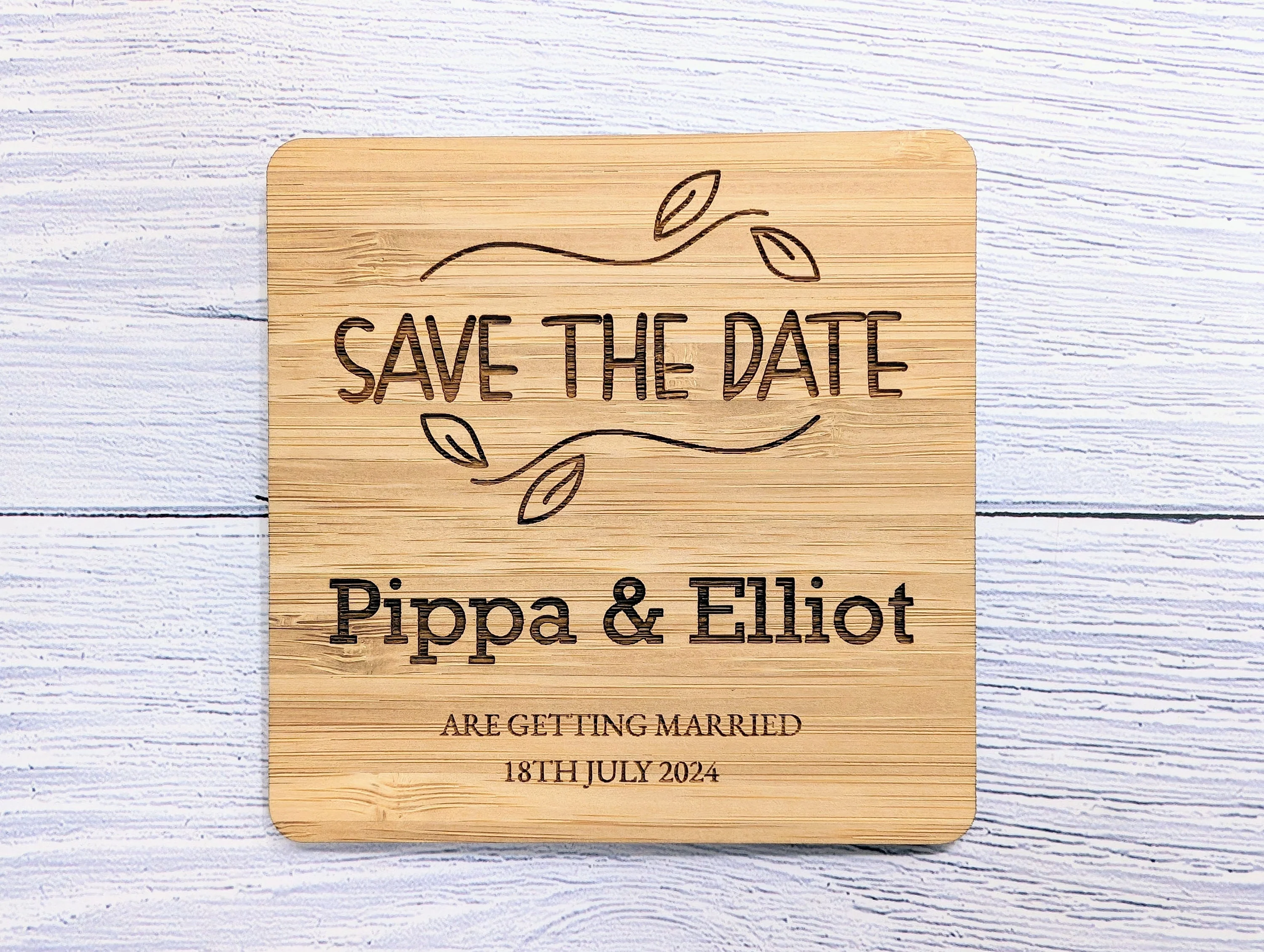 Bespoke 'Save The Date' Bamboo Coasters -  Customised with Names & Date - Image 5