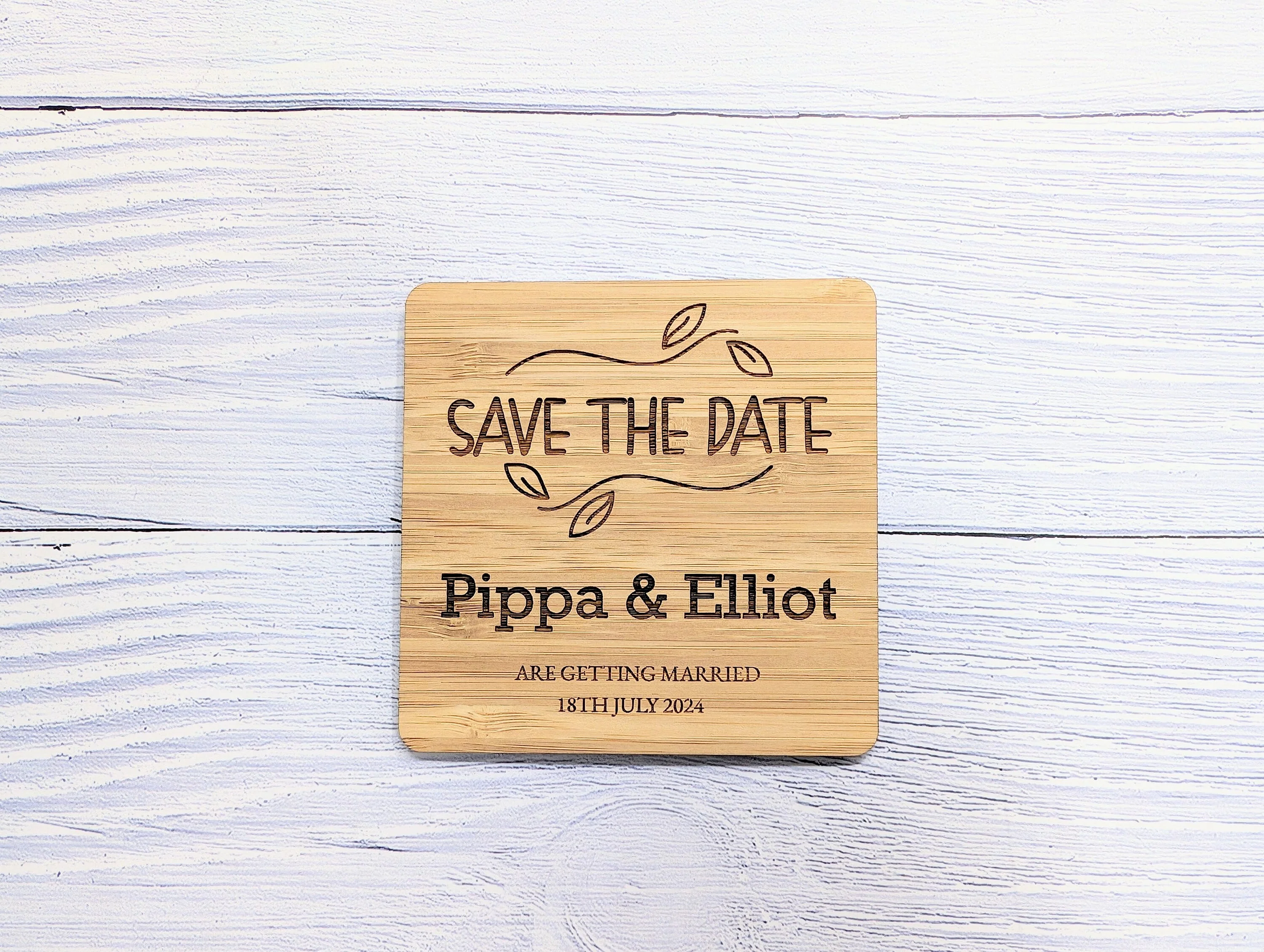 Bespoke 'Save The Date' Bamboo Coasters -  Customised with Names & Date - Image 6