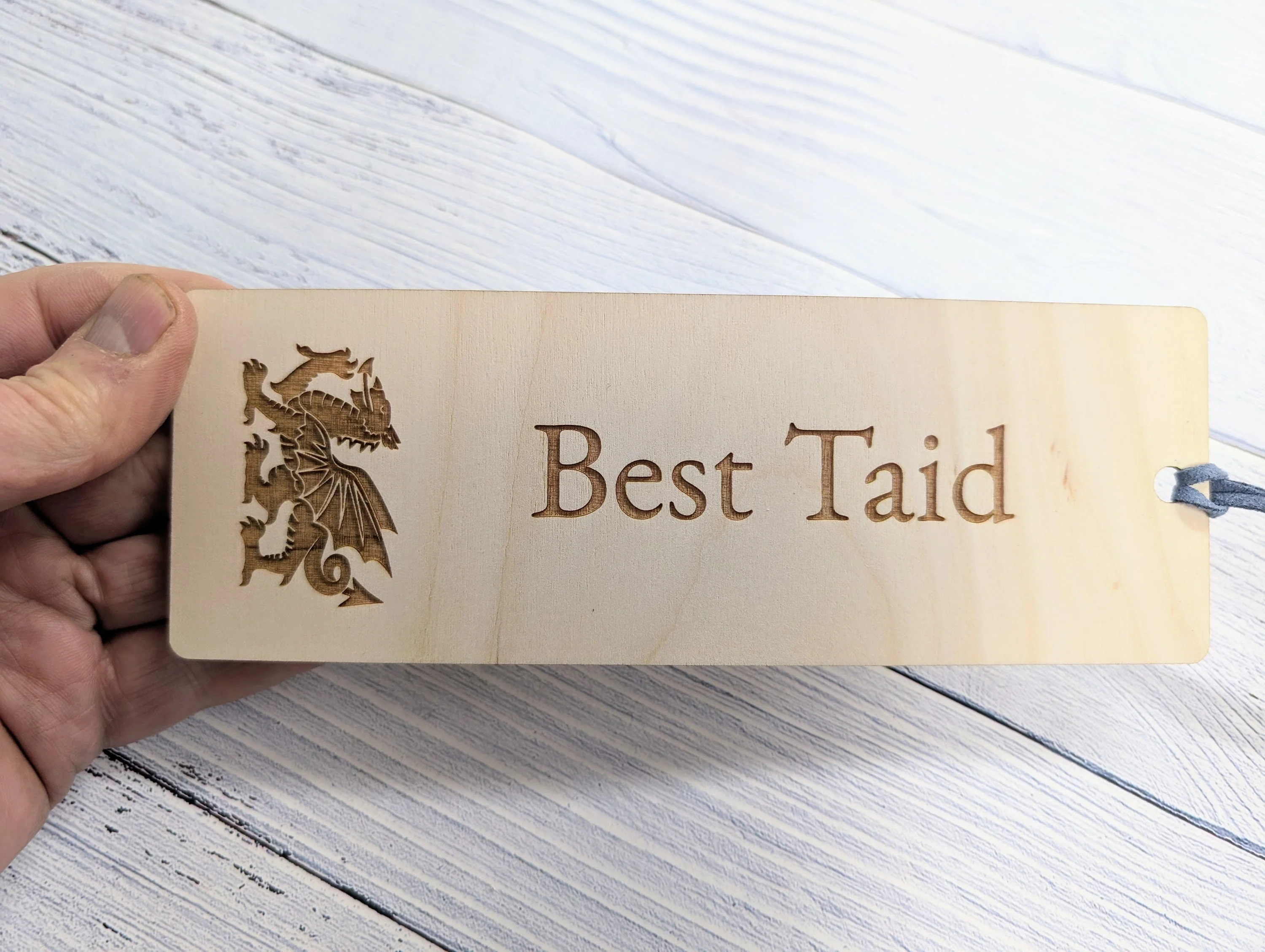 Best Taid - Welsh Dragon Engraved Wooden Bookmark - Image 6