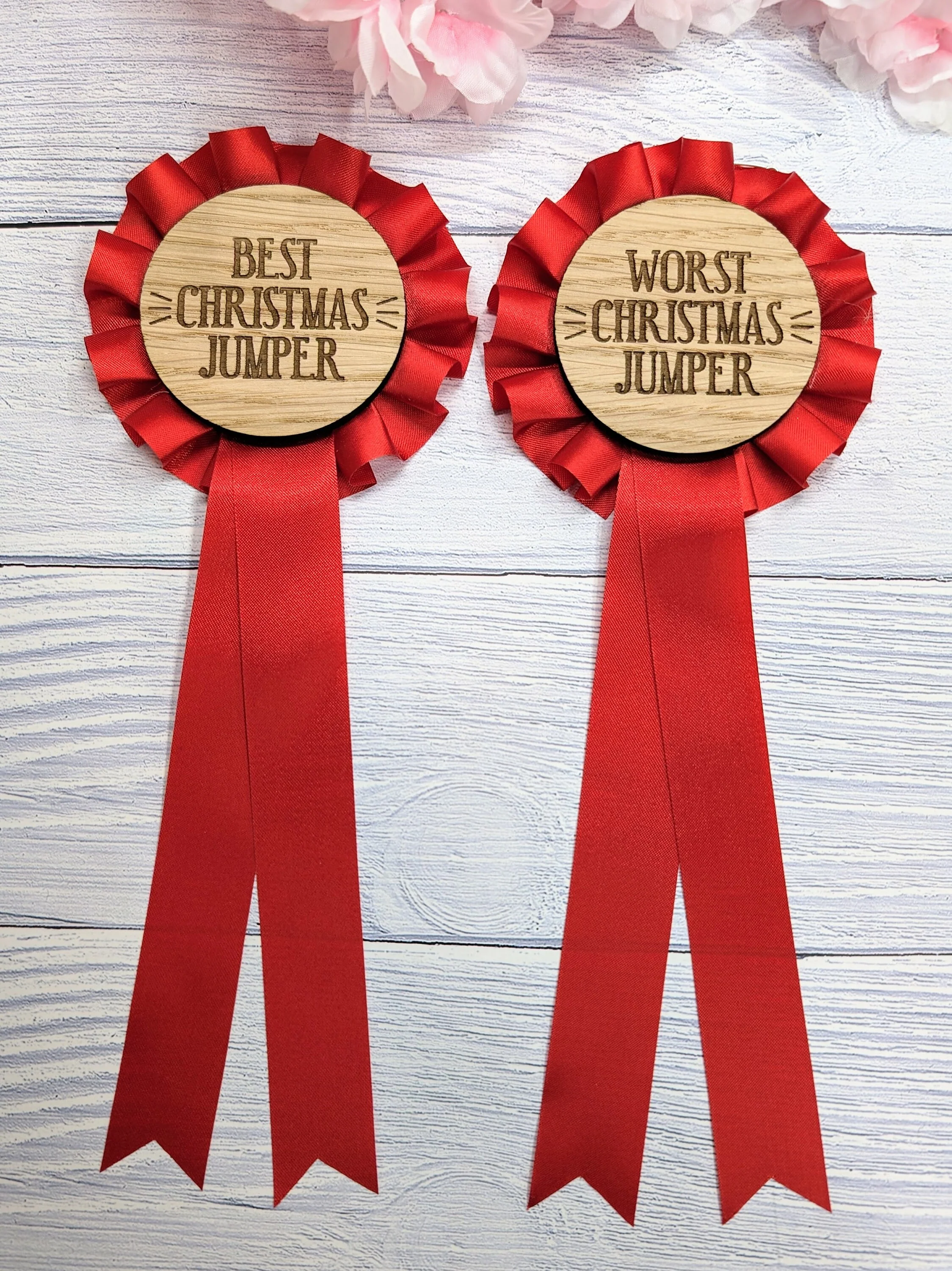 Best & Worst Christmas Jumper Wooden Rosettes - Custom Award Ribbons, Set Option - Image 2
