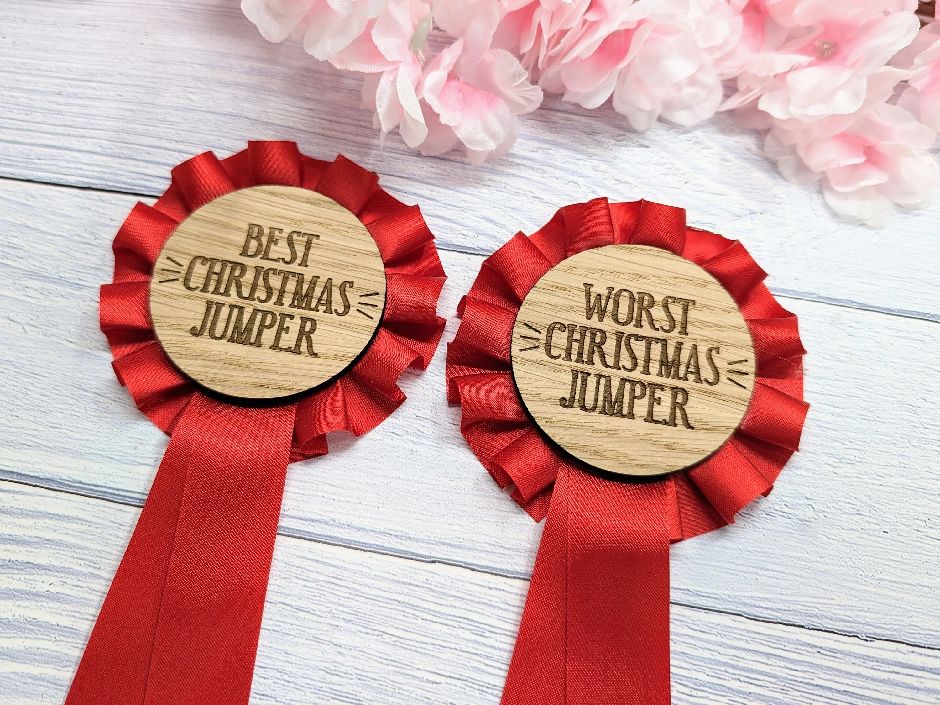 Best & Worst Christmas Jumper Wooden Rosettes - Custom Award Ribbons, Set Option - Image 4