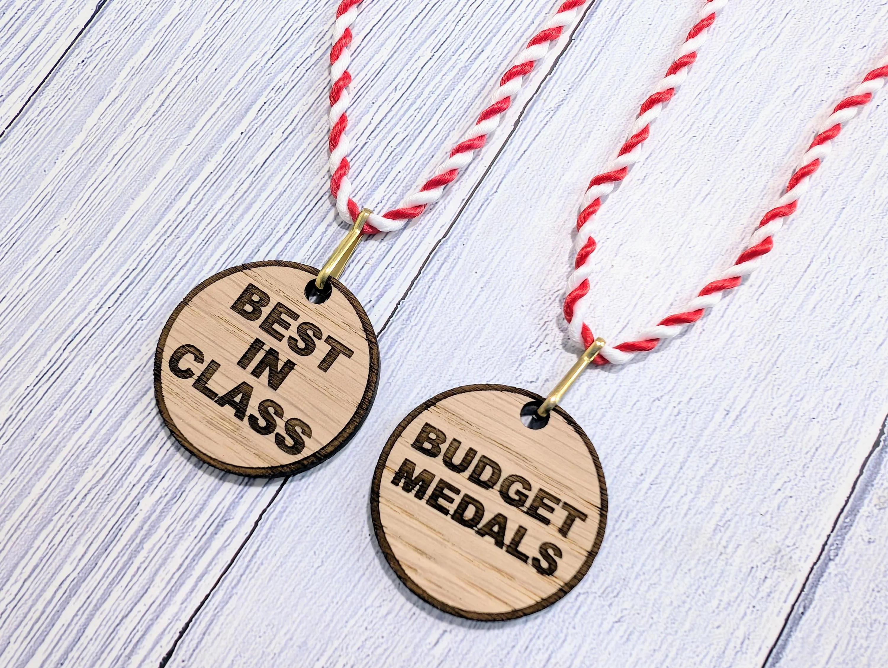 Budget Oak MDF Medals 40mm with String Lanyard | Affordable Awards for Events & Competitions | Eco-Friendly - Image 2