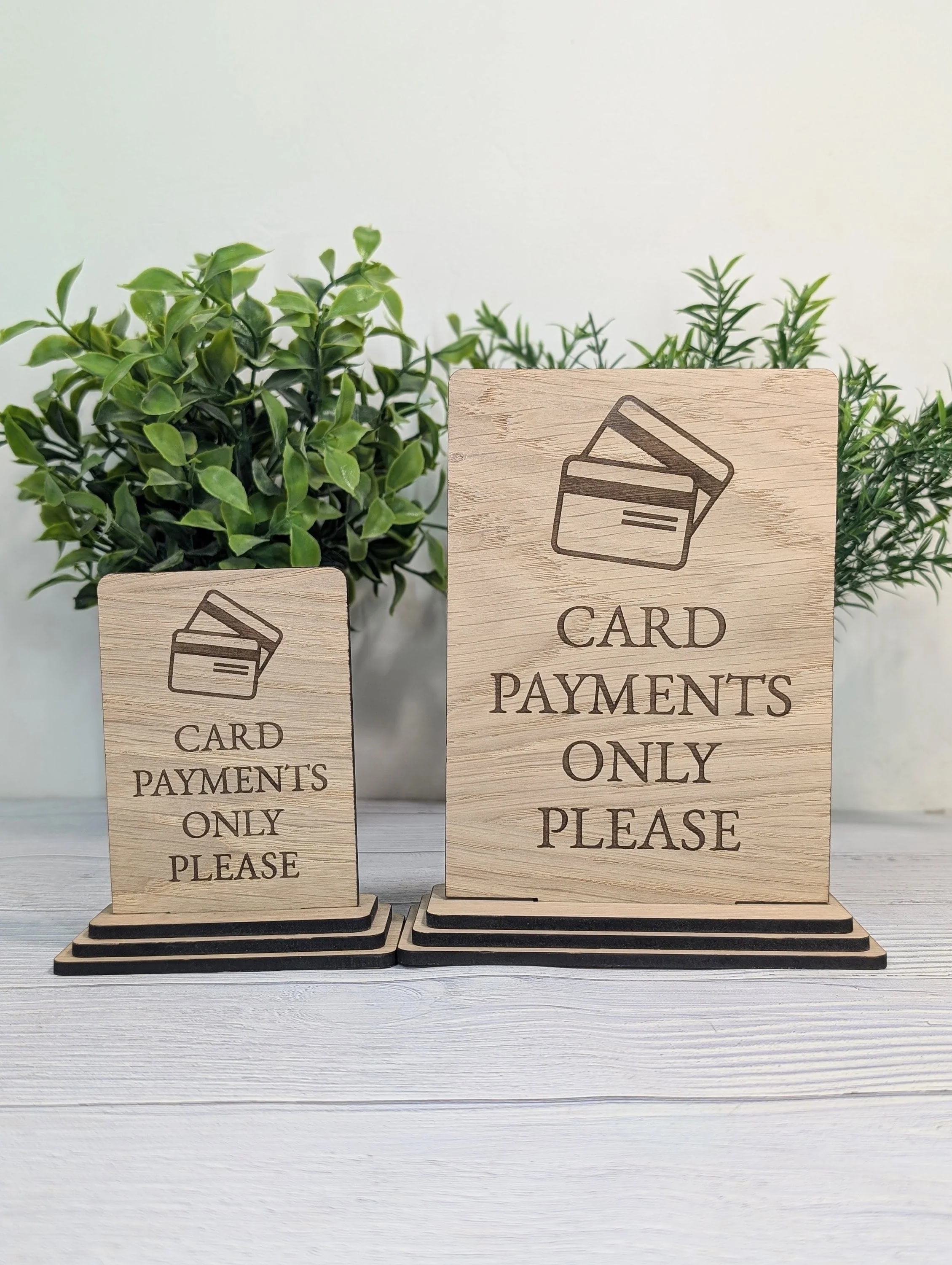 Card Payments Only Please - Wooden Freestanding Table Sign - Perfect for Shops, Cafés, Markets – Available in Two Sizes" Removable Base - Image 2