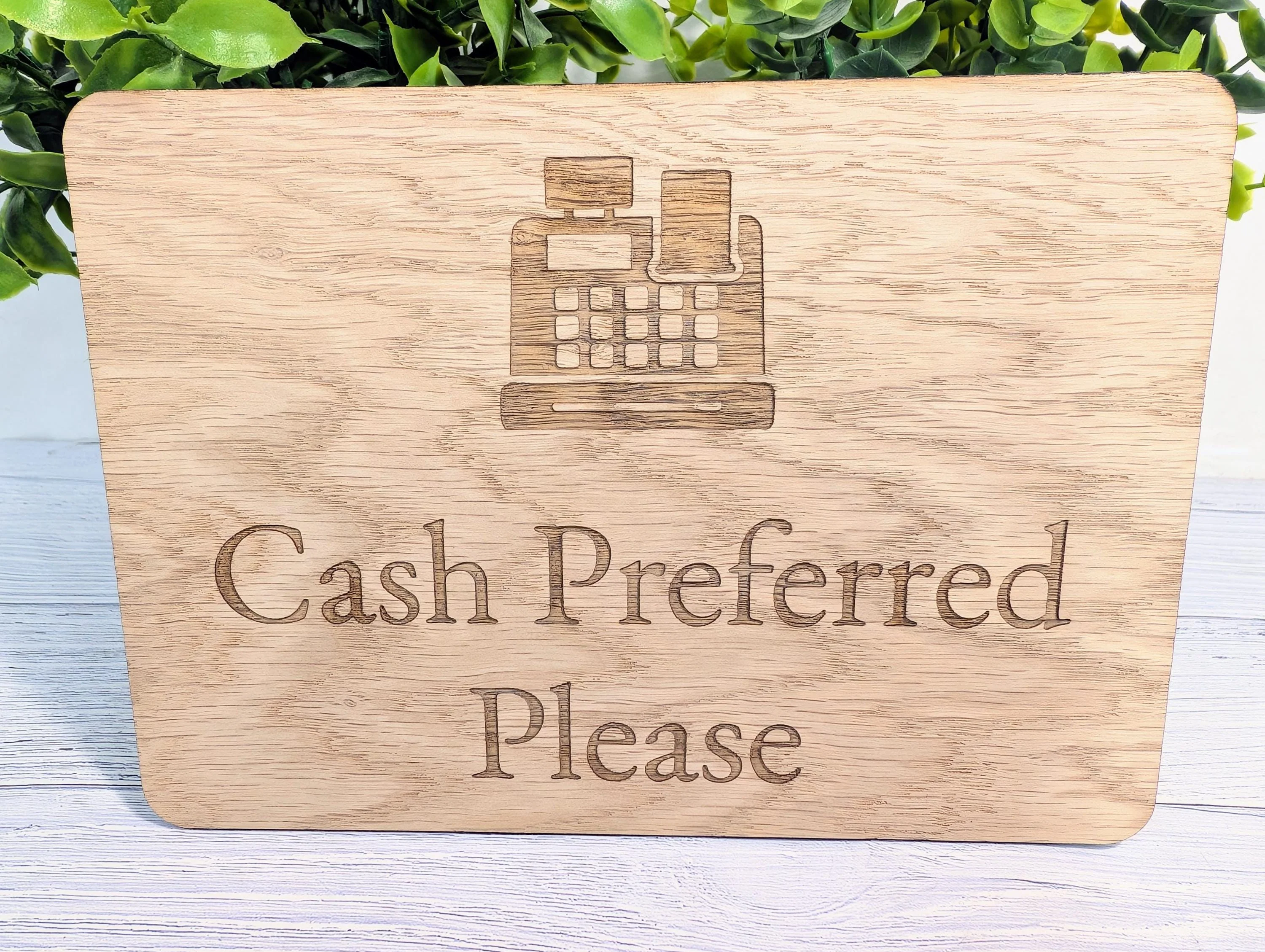 Cash Preferred Sign, Wooden Payment Sign, Small Business, Café, Market Stall, Shop, Hair Salon, Barber, Retail Counter, Craft Fair Display - Image 2