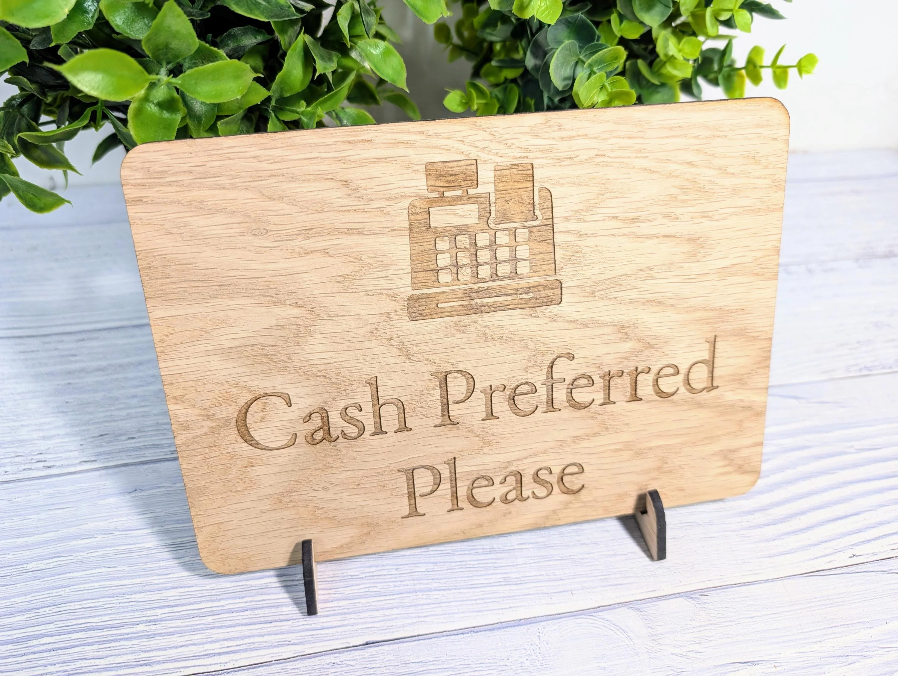 Cash Preferred Sign, Wooden Payment Sign, Small Business, Café, Market Stall, Shop, Hair Salon, Barber, Retail Counter, Craft Fair Display - Image 5