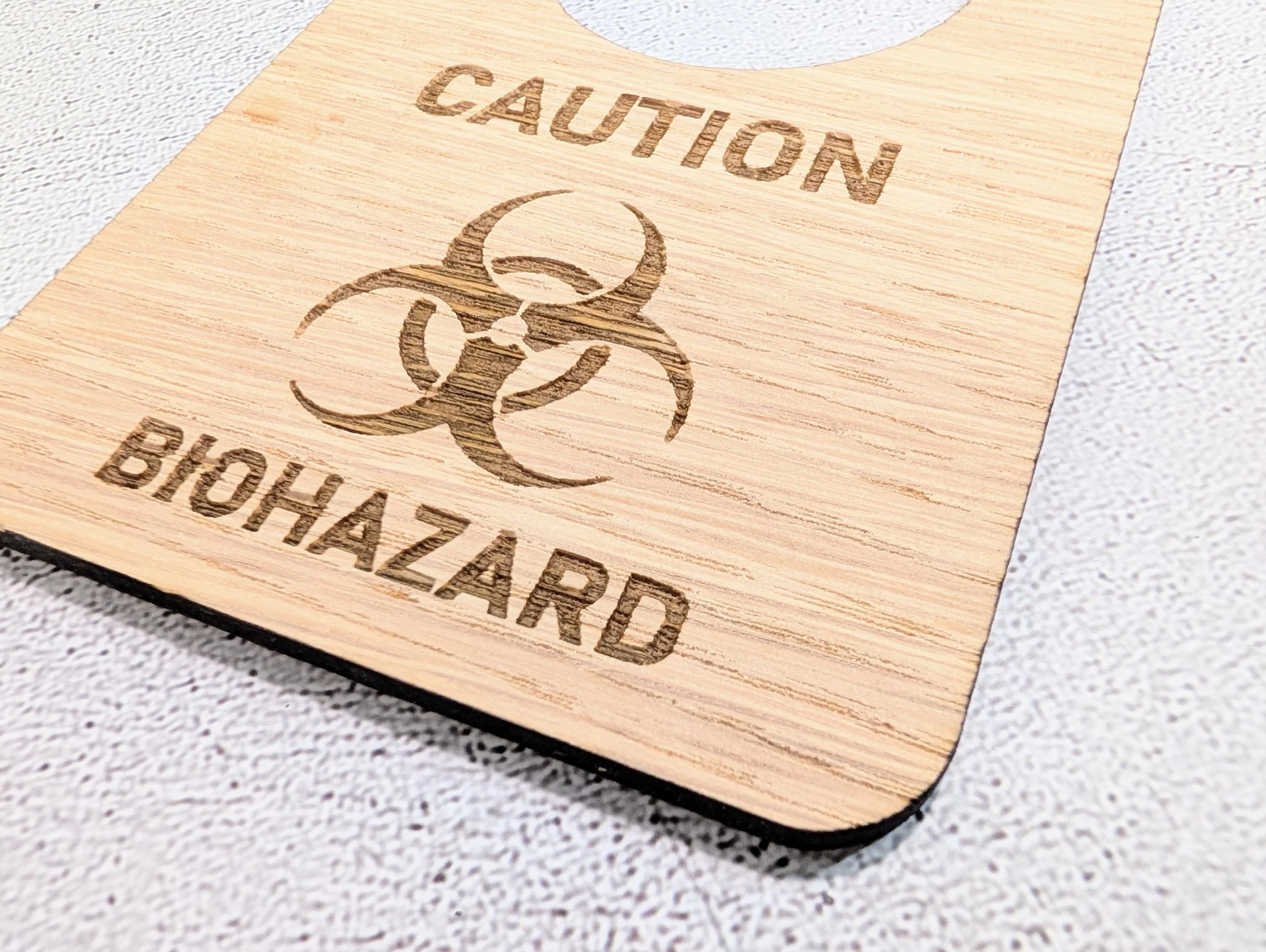 Caution Biohazard Door Hanger – Oak Veneered Sign with Symbol, Indoor Use Only, Plastic-Free Packaging,  Handmade from Wood - Image 8