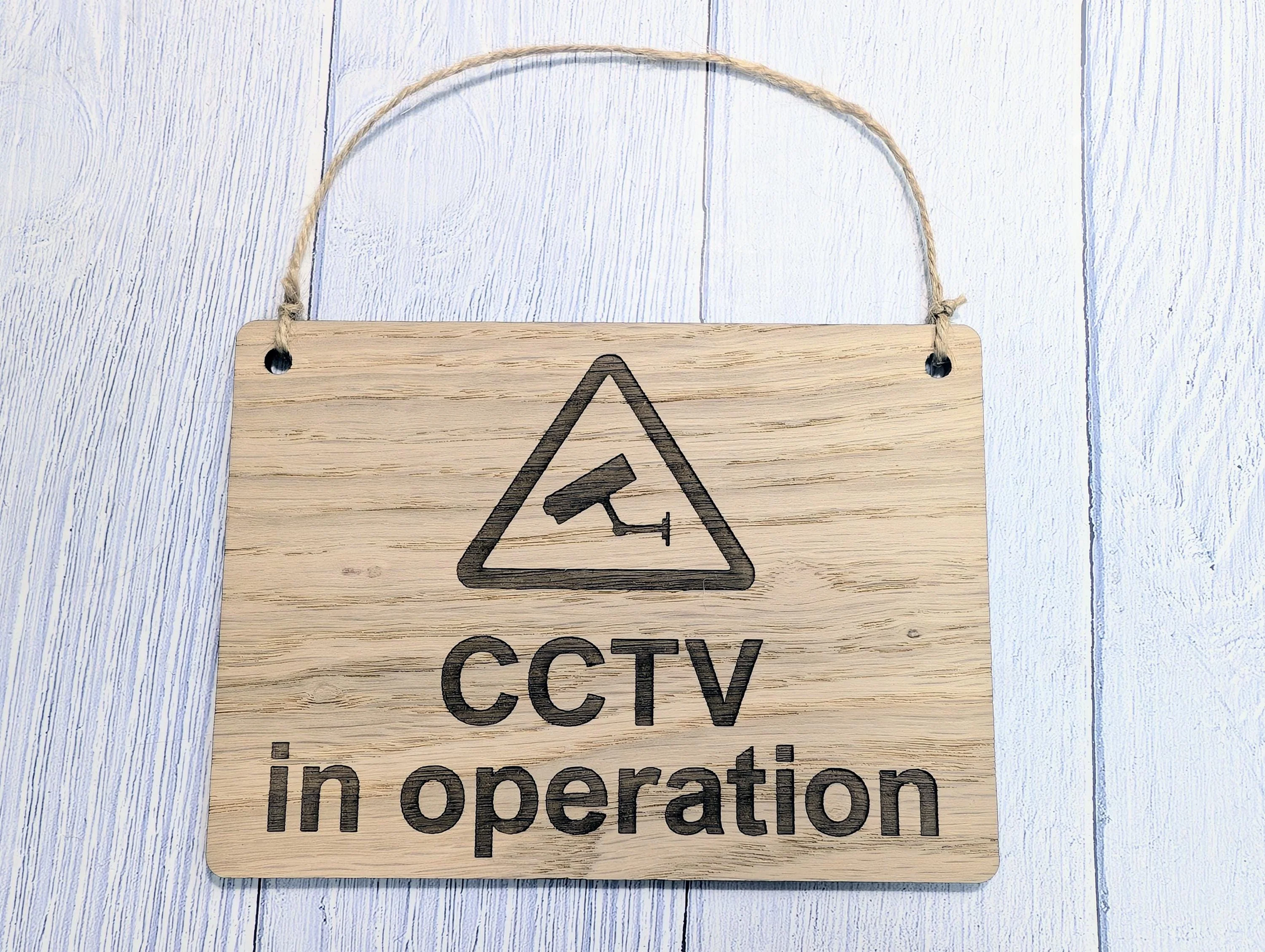 CCTV in Operation Sign – Oak Veneer Wooden Security Sign for Home or Business – Engraved Door Sign – 4 Sizes – Made in Wales - Image 4