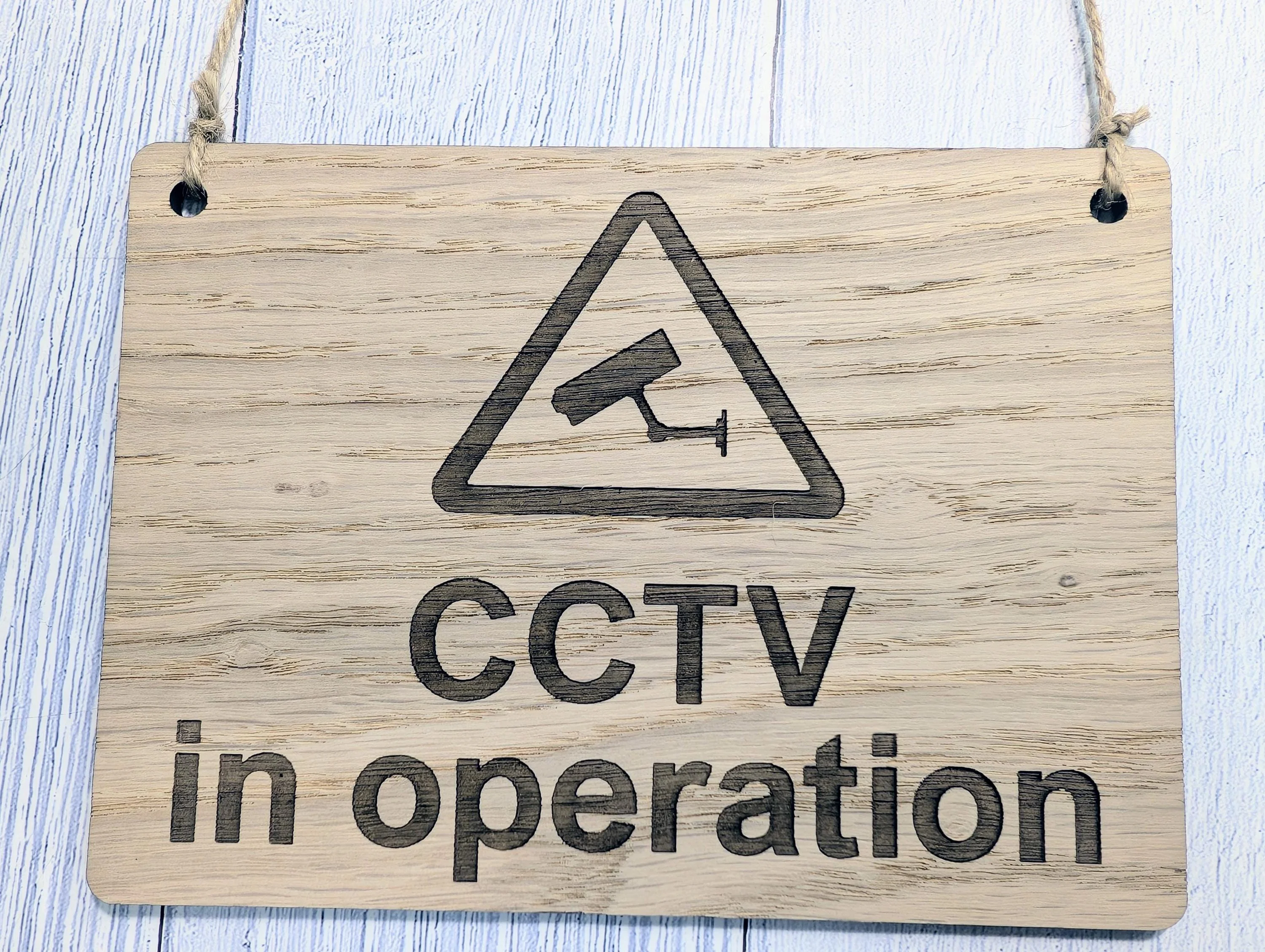 CCTV in Operation Sign – Oak Veneer Wooden Security Sign for Home or Business – Engraved Door Sign – 4 Sizes – Made in Wales - Image 5