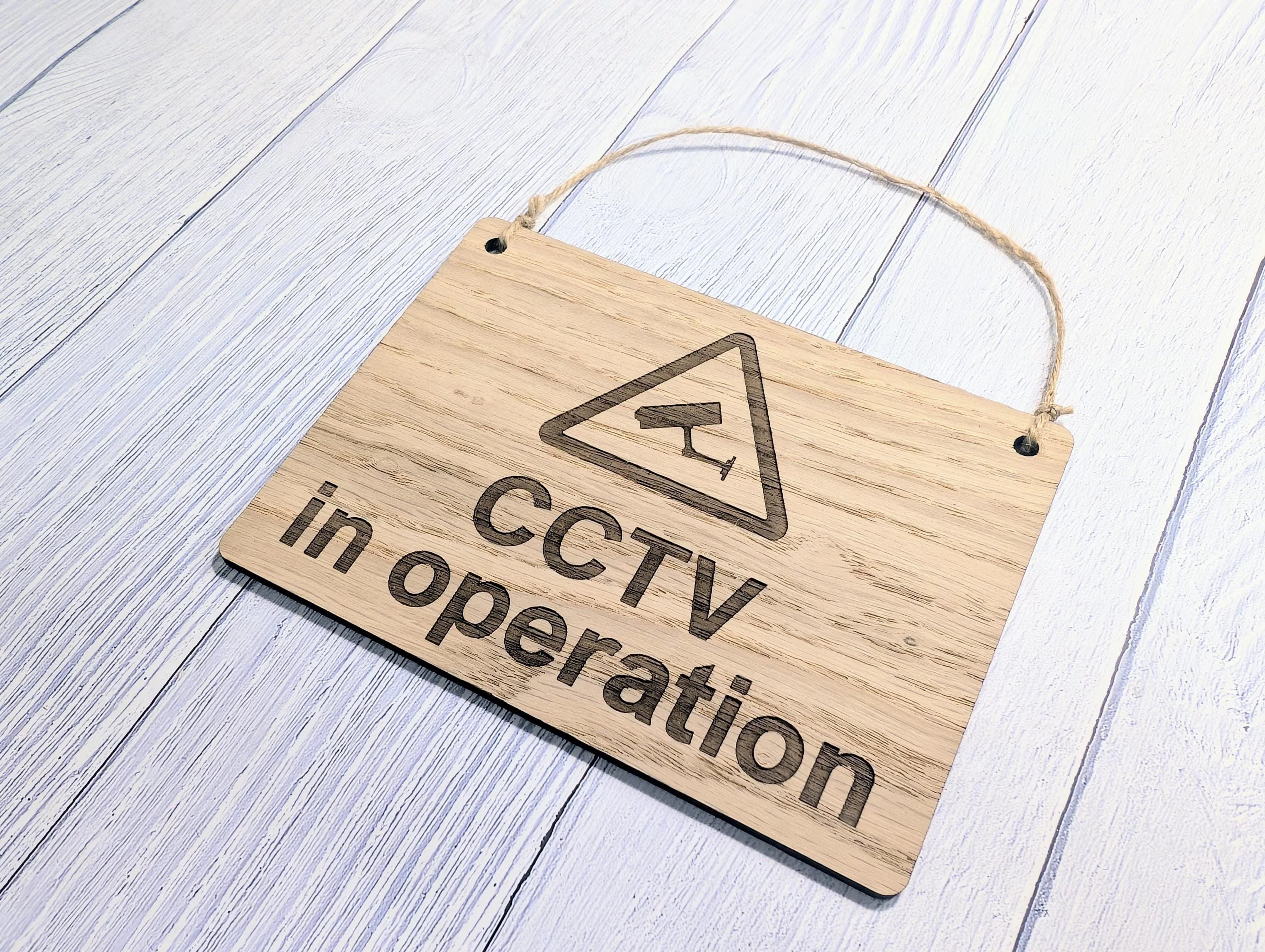 CCTV in Operation Sign – Oak Veneer Wooden Security Sign for Home or Business – Engraved Door Sign – 4 Sizes – Made in Wales - Image 9