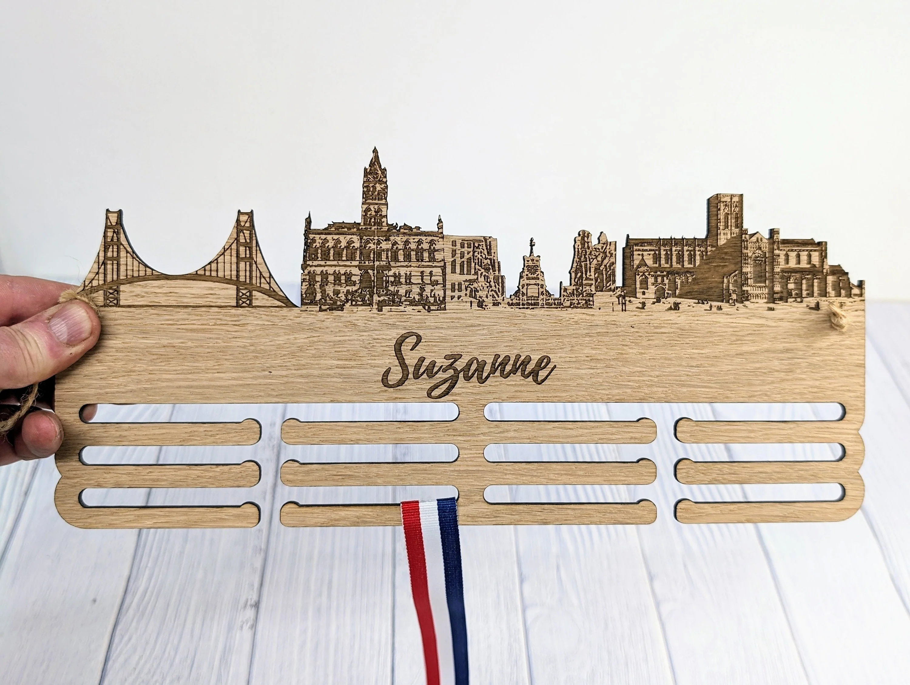Chester Skyline Wooden Medal Hanger – Personalise with Your Name | Eco-Friendly Wood | Celebrating Chester’s Landmarks, Marathon, Ultra - Image 2