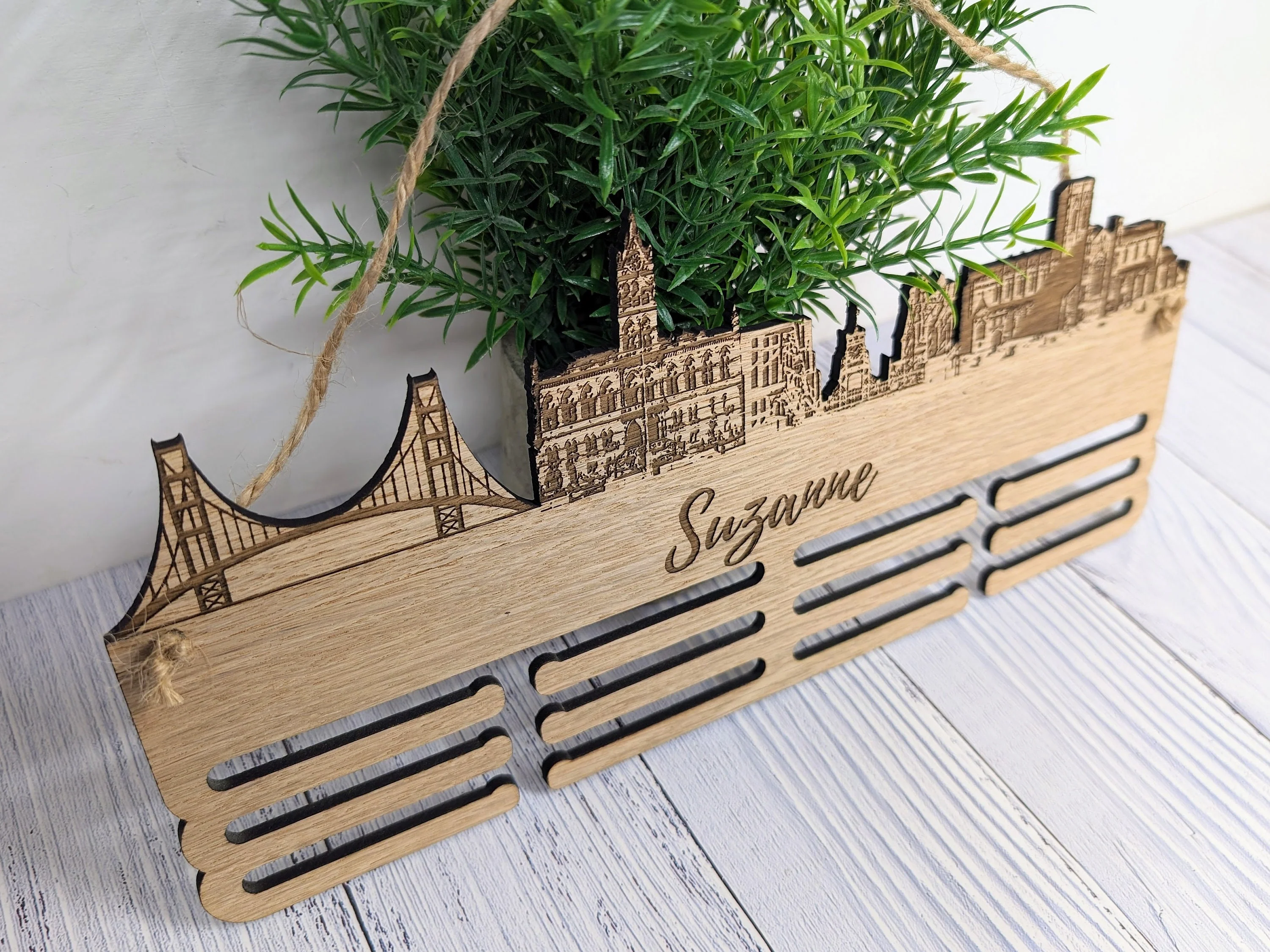 Chester Skyline Wooden Medal Hanger – Personalise with Your Name | Eco-Friendly Wood | Celebrating Chester’s Landmarks, Marathon, Ultra - Image 4
