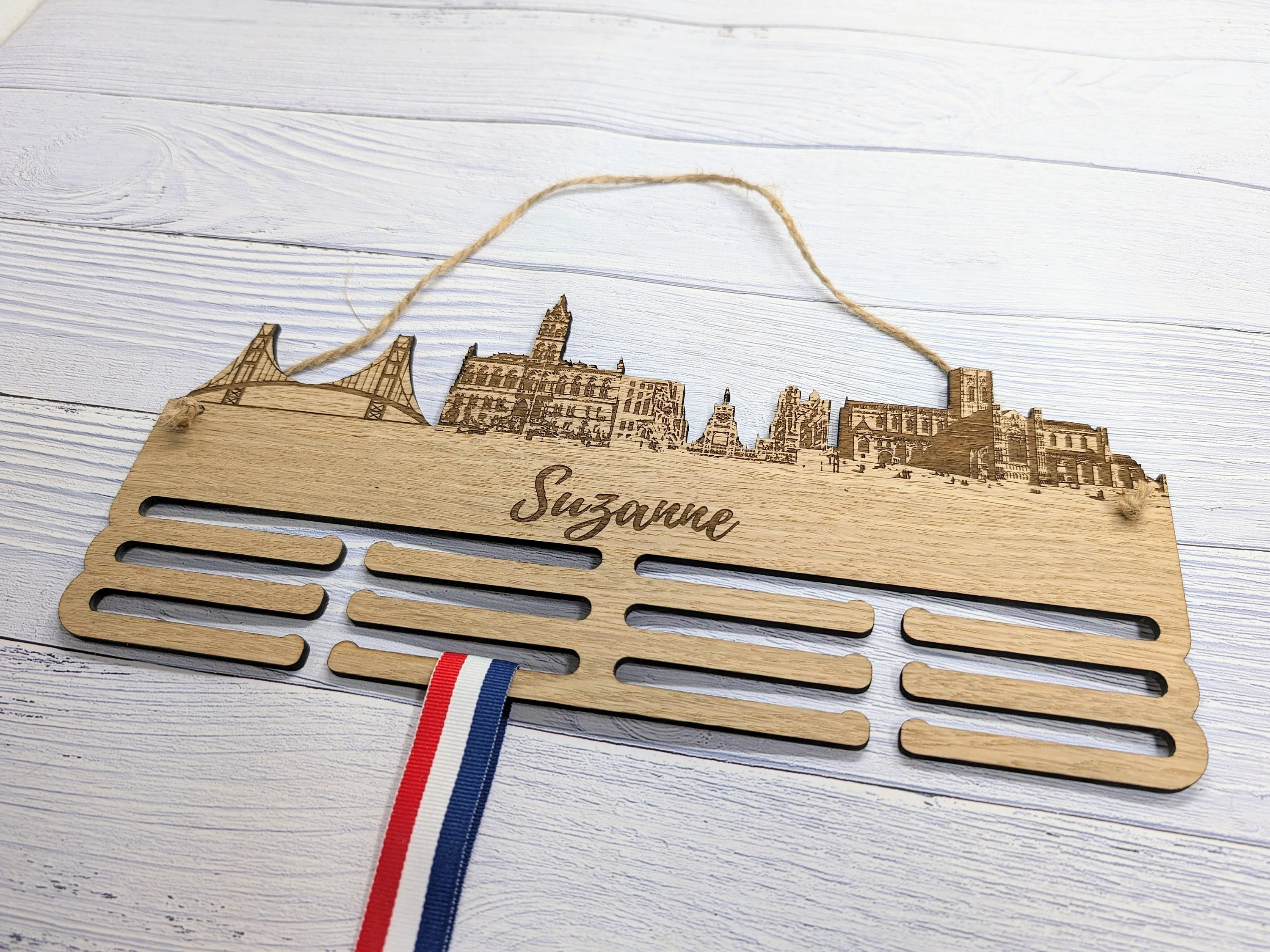 Chester Skyline Wooden Medal Hanger – Personalise with Your Name | Eco-Friendly Wood | Celebrating Chester’s Landmarks, Marathon, Ultra - Image 5