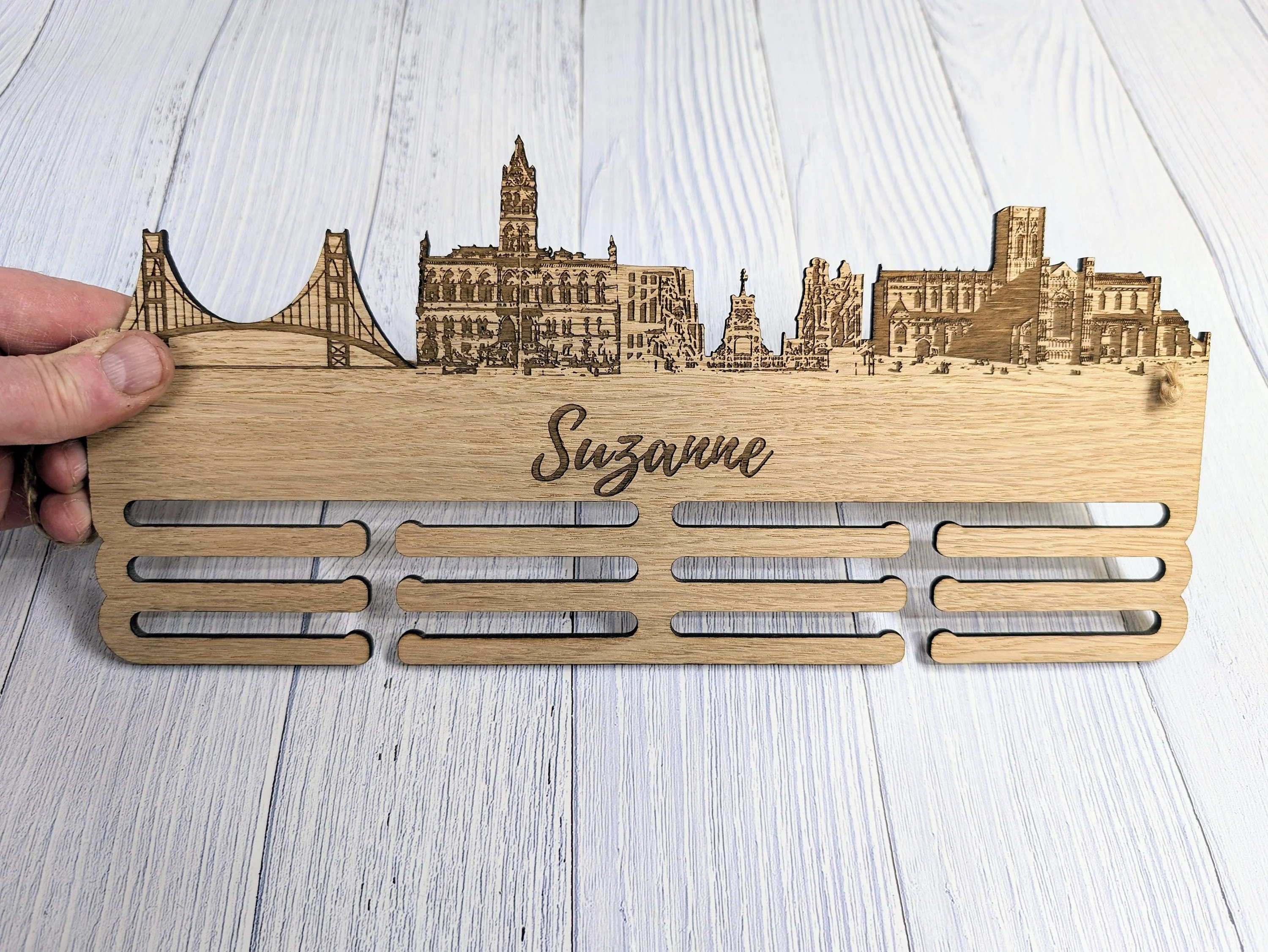Chester Skyline Wooden Medal Hanger – Personalise with Your Name | Eco-Friendly Wood | Celebrating Chester’s Landmarks, Marathon, Ultra - Image 8