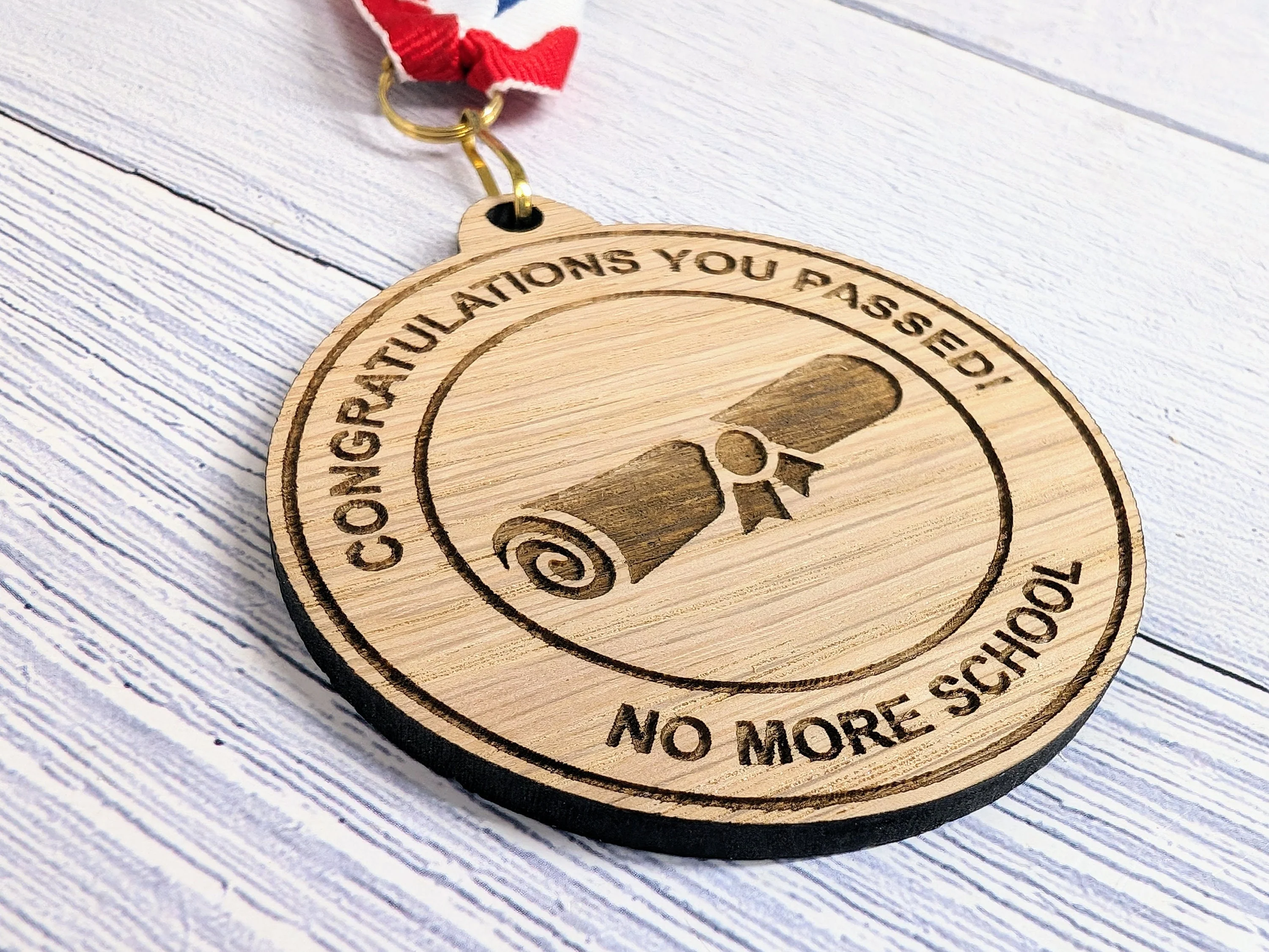 Congratulations You Passed - No More School Wooden Medal | Fun Graduation Gift | Eco-Friendly | Personalised Keepsake for Students - Image 3