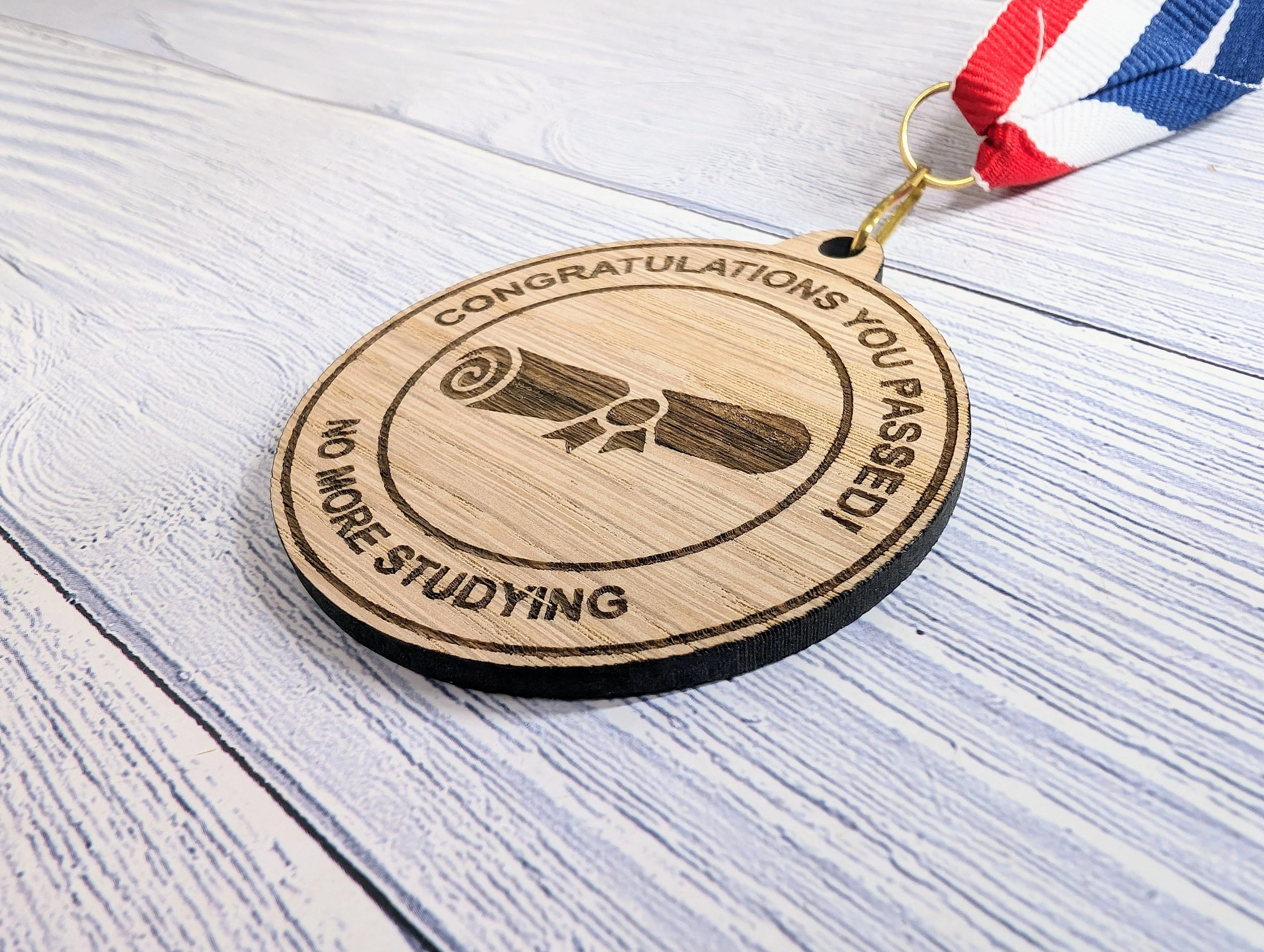 Congratulations You Passed - No More Studying Wooden Medal | Fun Exam Certificate Design - Image 4