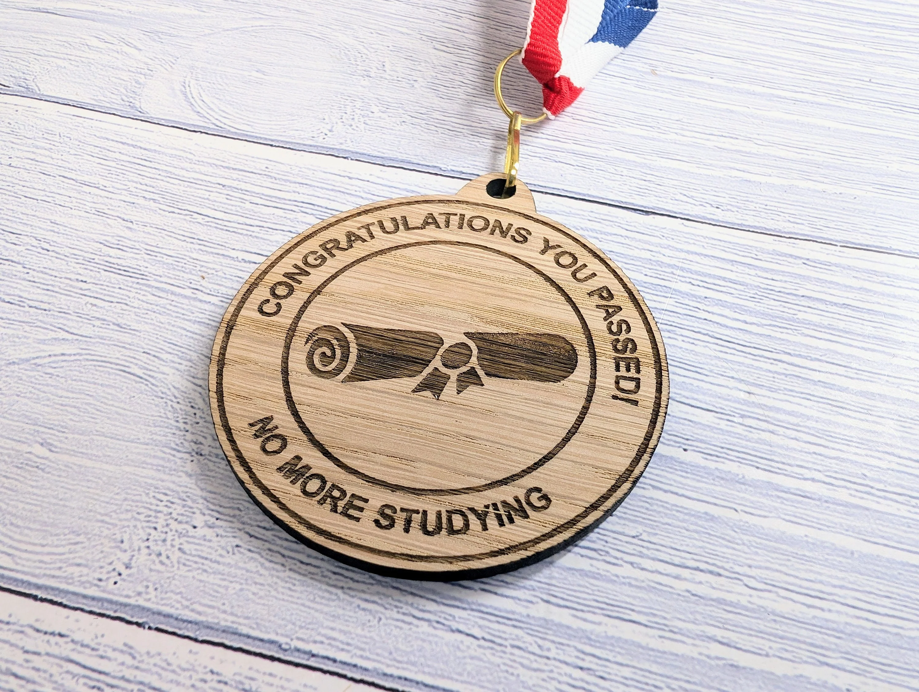 Congratulations You Passed - No More Studying Wooden Medal | Fun Exam Certificate Design - Image 5