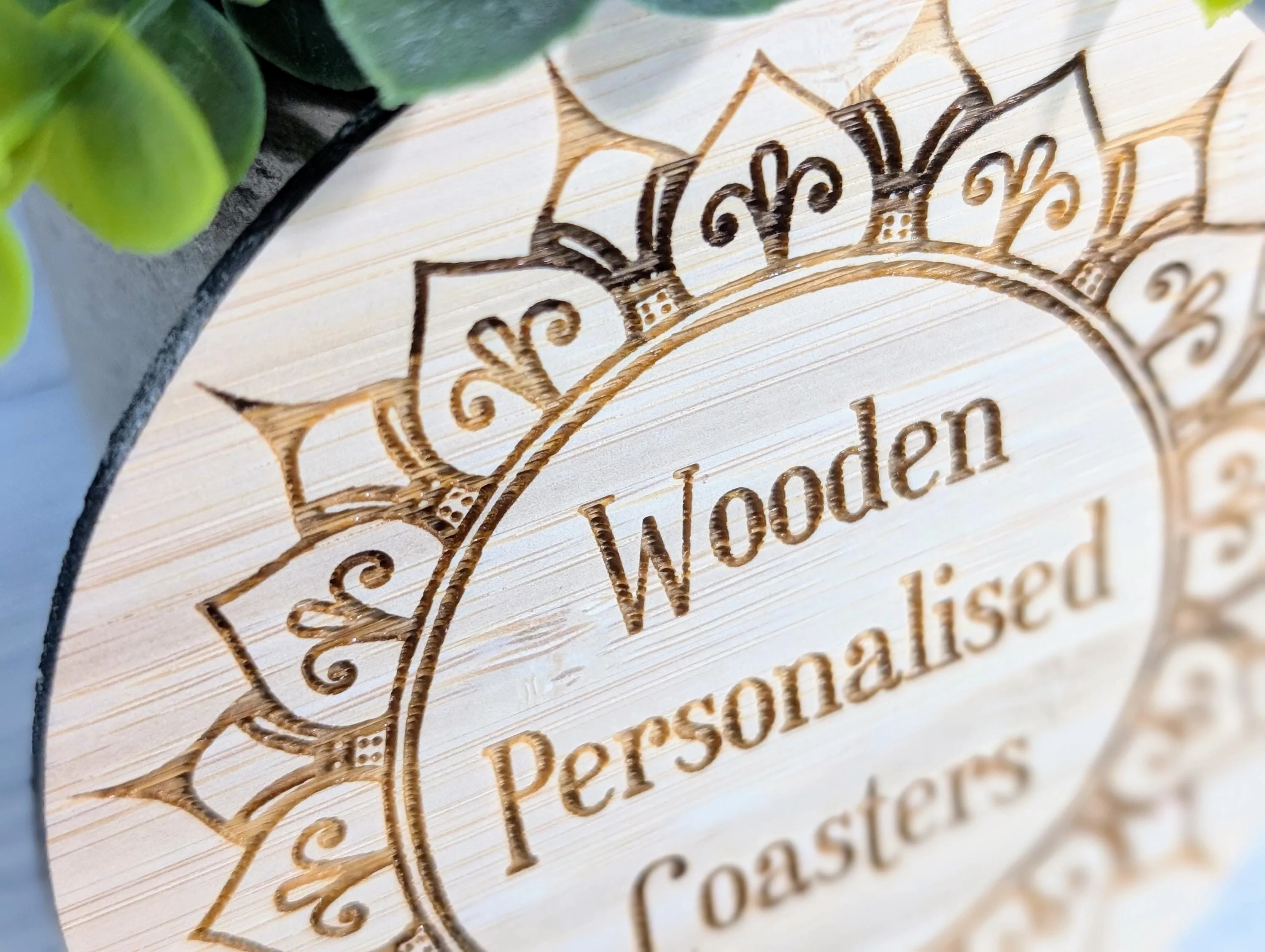 Custom Bamboo Coasters – Eco-Friendly Gift, Personalised Text, Engraved Border – Bespoke Sustainable Craft, 100mm Diameter, Coffee & Tea - Image 6