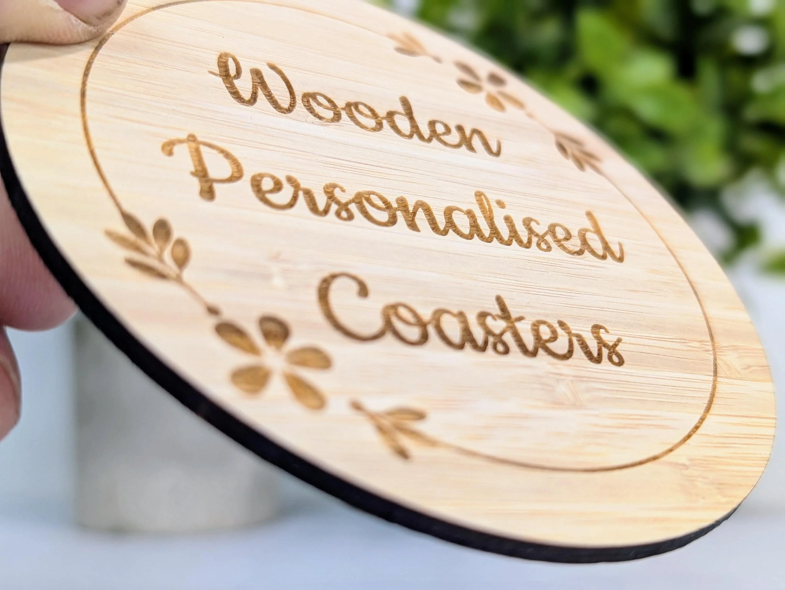 Custom Bamboo Coasters – Eco-Friendly Gift, Personalised Text, Engraved Border – Bespoke Sustainable Craft, 100mm Diameter, Coffee & Tea - Image 3