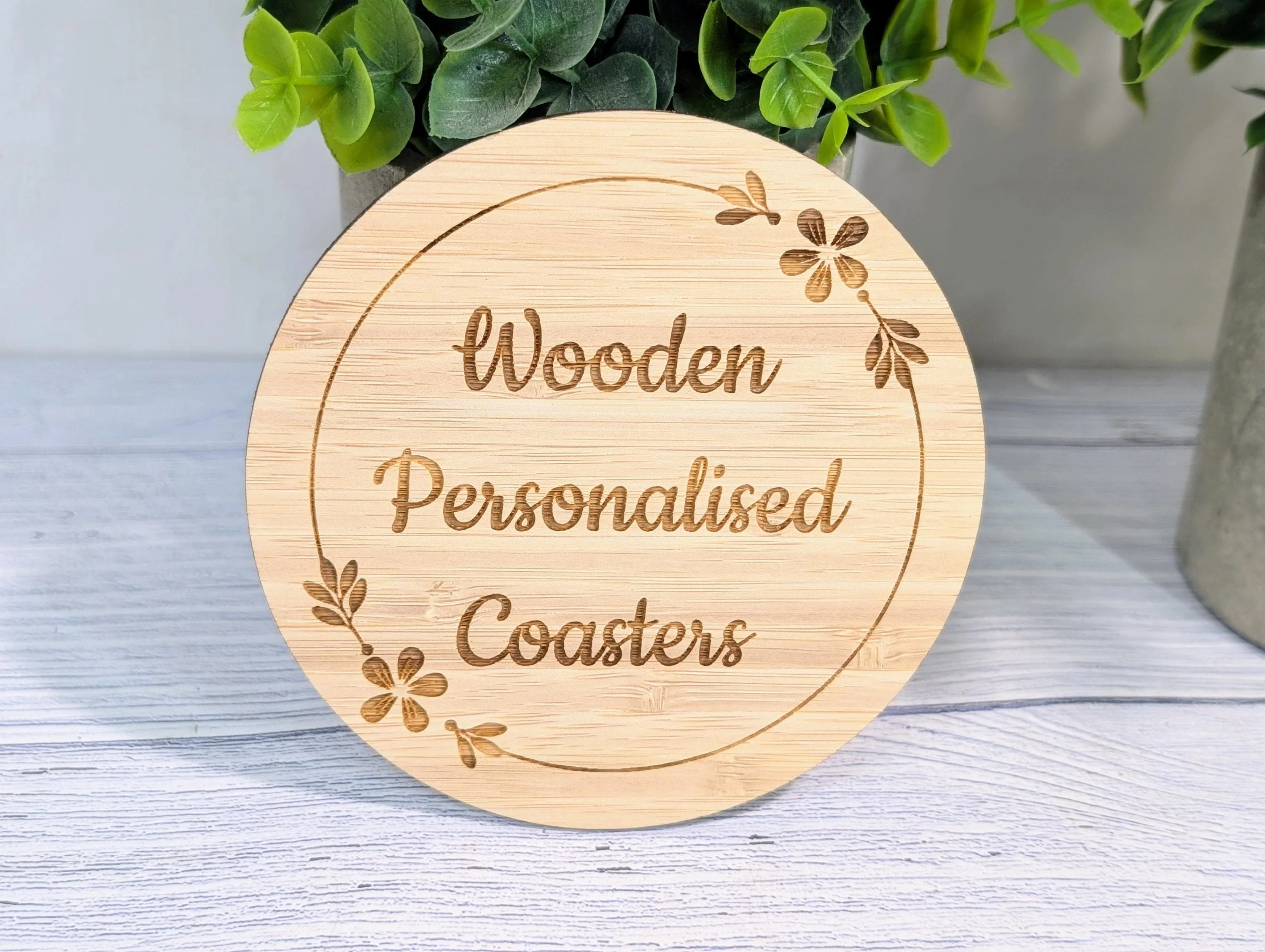 Custom Bamboo Coasters – Eco-Friendly Gift, Personalised Text, Engraved Border – Bespoke Sustainable Craft, 100mm Diameter, Coffee & Tea - Image 5