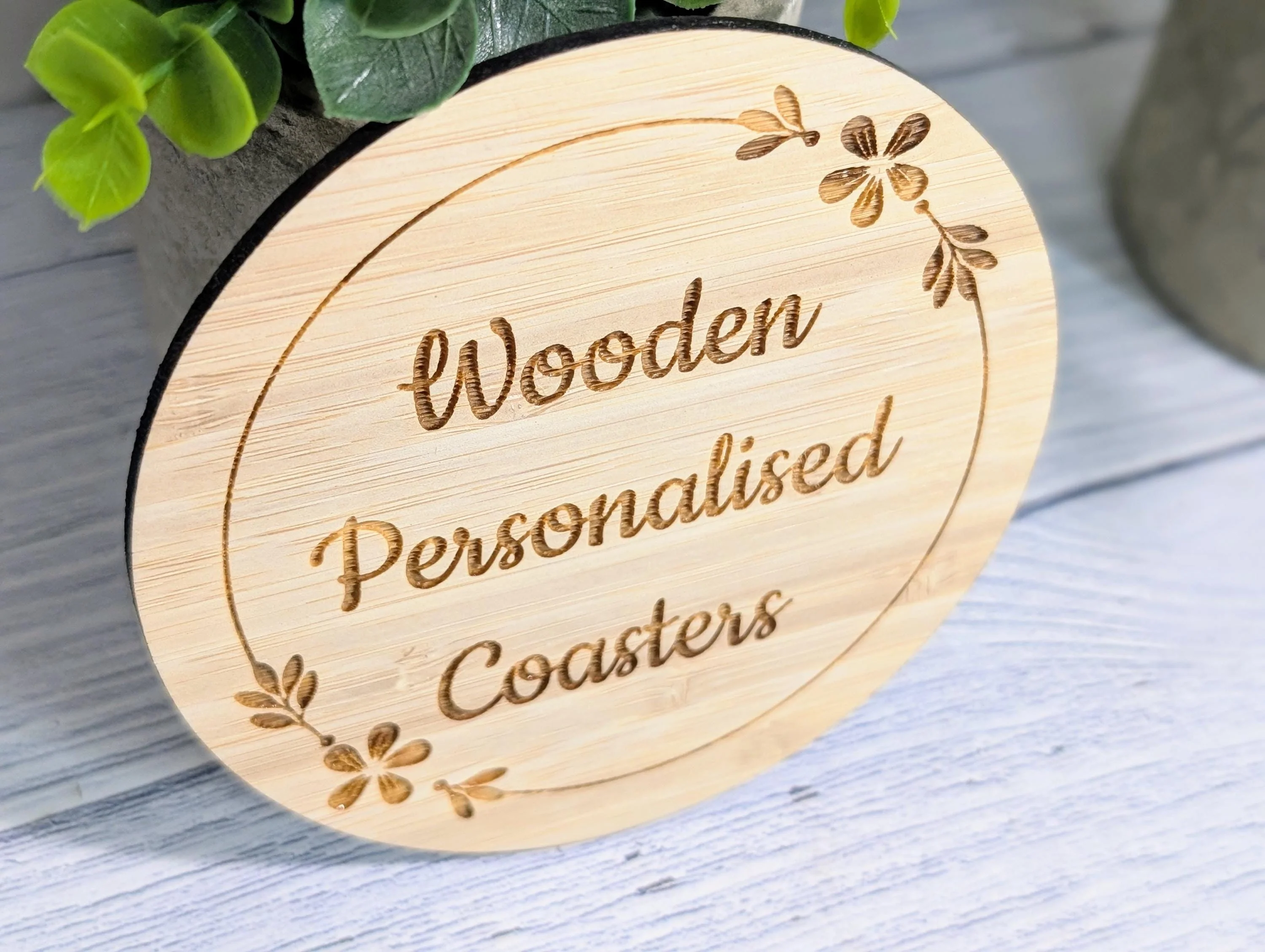 Custom Bamboo Coasters – Eco-Friendly Gift, Personalised Text, Engraved Border – Bespoke Sustainable Craft, 100mm Diameter, Coffee & Tea - Image 6