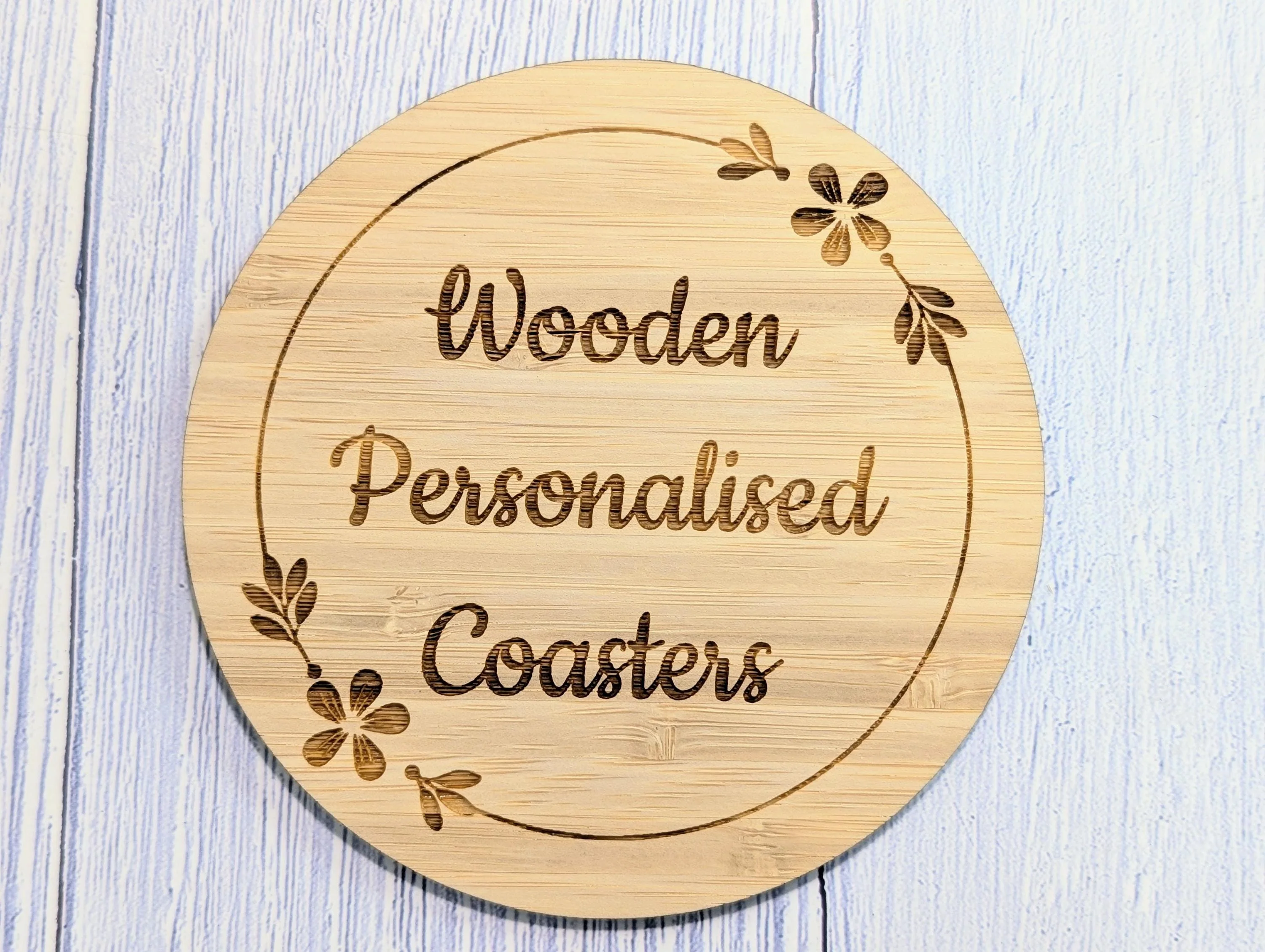 Custom Bamboo Coasters – Eco-Friendly Gift, Personalised Text, Engraved Border – Bespoke Sustainable Craft, 100mm Diameter, Coffee & Tea - Image 7