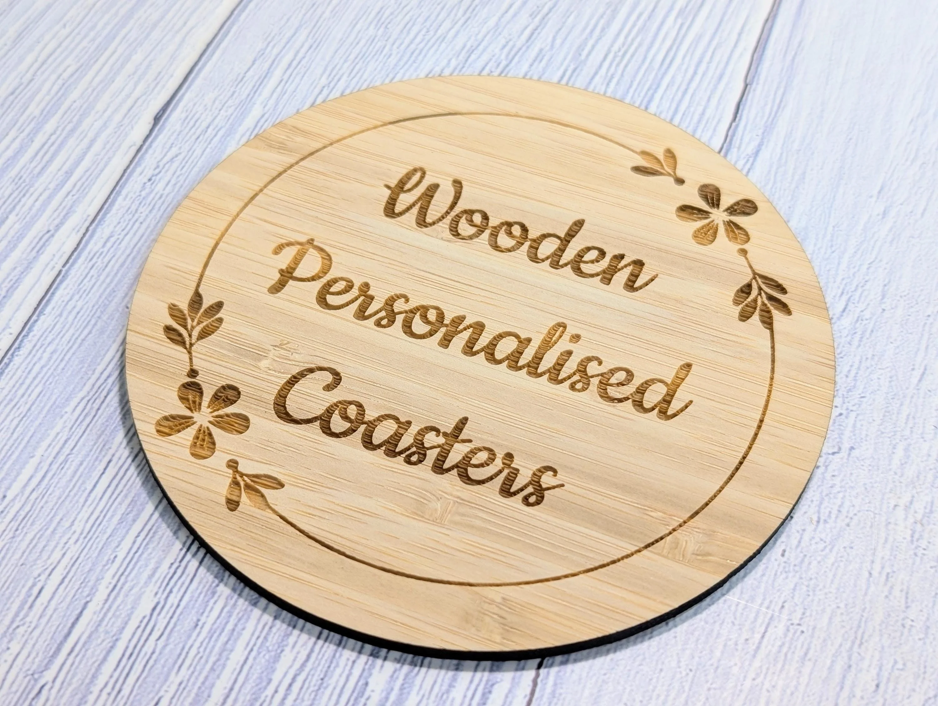 Custom Bamboo Coasters – Eco-Friendly Gift, Personalised Text, Engraved Border – Bespoke Sustainable Craft, 100mm Diameter, Coffee & Tea - Image 9