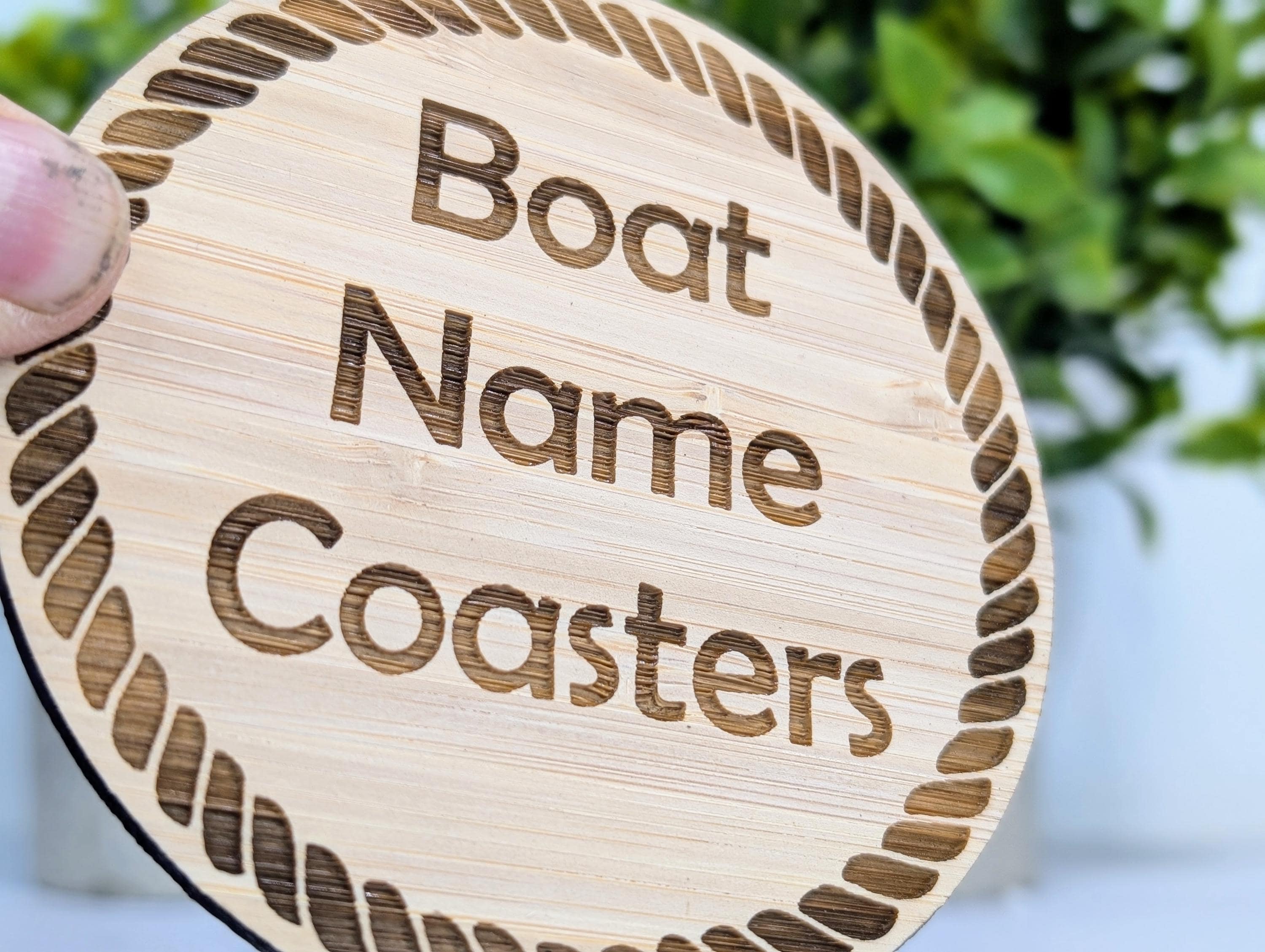 Custom Bamboo Coasters with Rope Border – Personalised Boat Name, Nautical Gift, Eco-Friendly Gift, Sustainable Craft, Round 100mm Diameter - Image 3